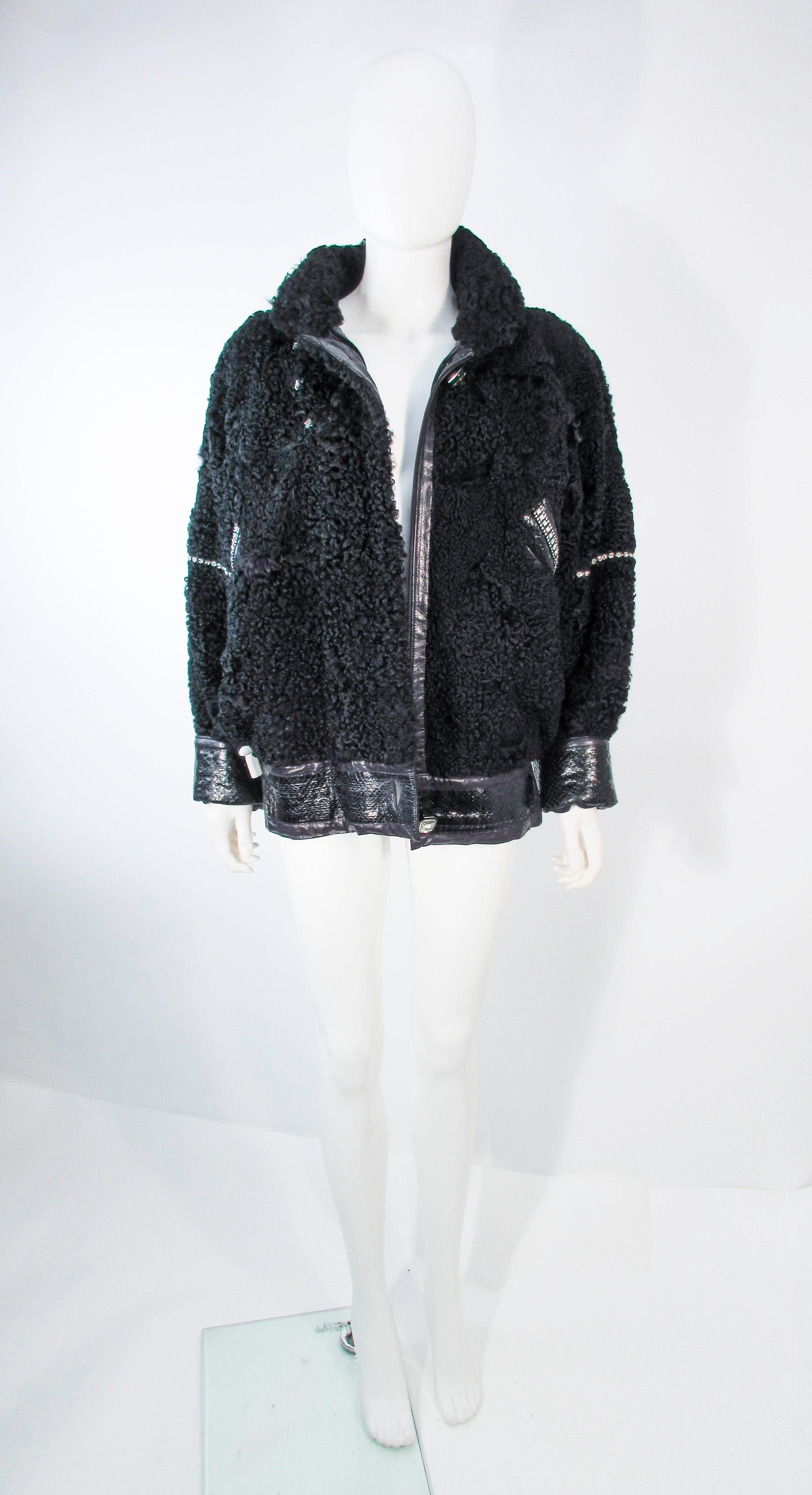 JACQUES SAINT LAURENT Black Lamb Jacket with Rhinestones & Snakeskin Trim 38 In Excellent Condition In Los Angeles, CA