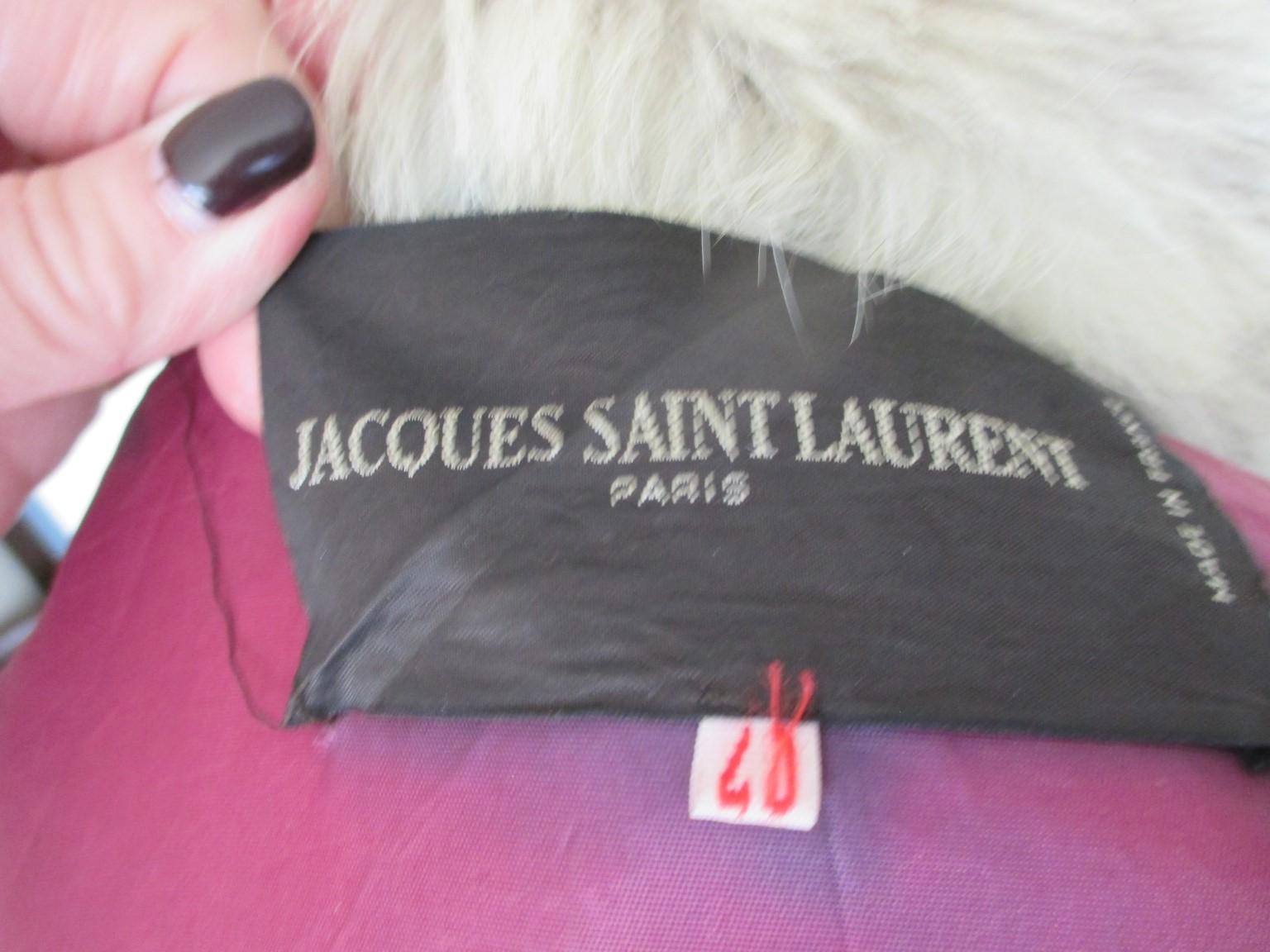 Gray JACQUES SAINT LAURENT Paris Wolf Fur Snake Denim Jacket For Sale