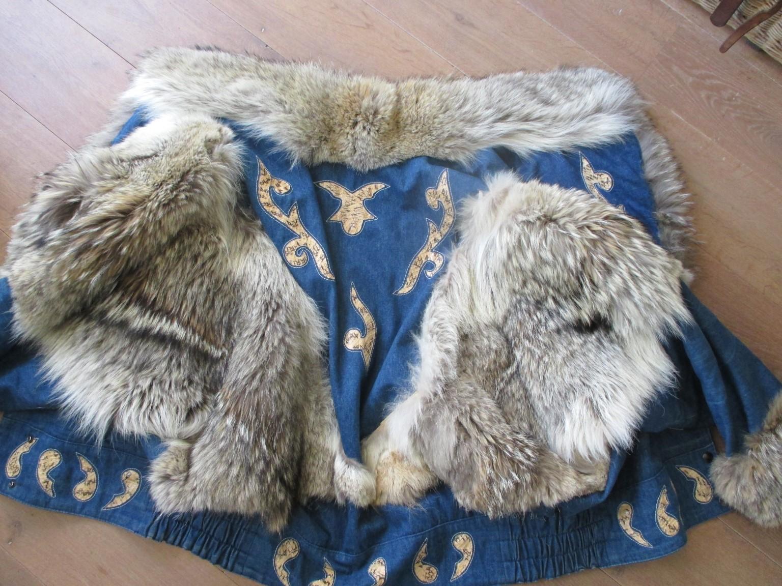 JACQUES SAINT LAURENT Paris Wolf Fur Snake Denim Jacket For Sale 1