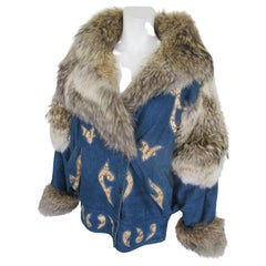 Vintage JACQUES SAINT LAURENT Paris Wolf Fur Python Denim Jacket
