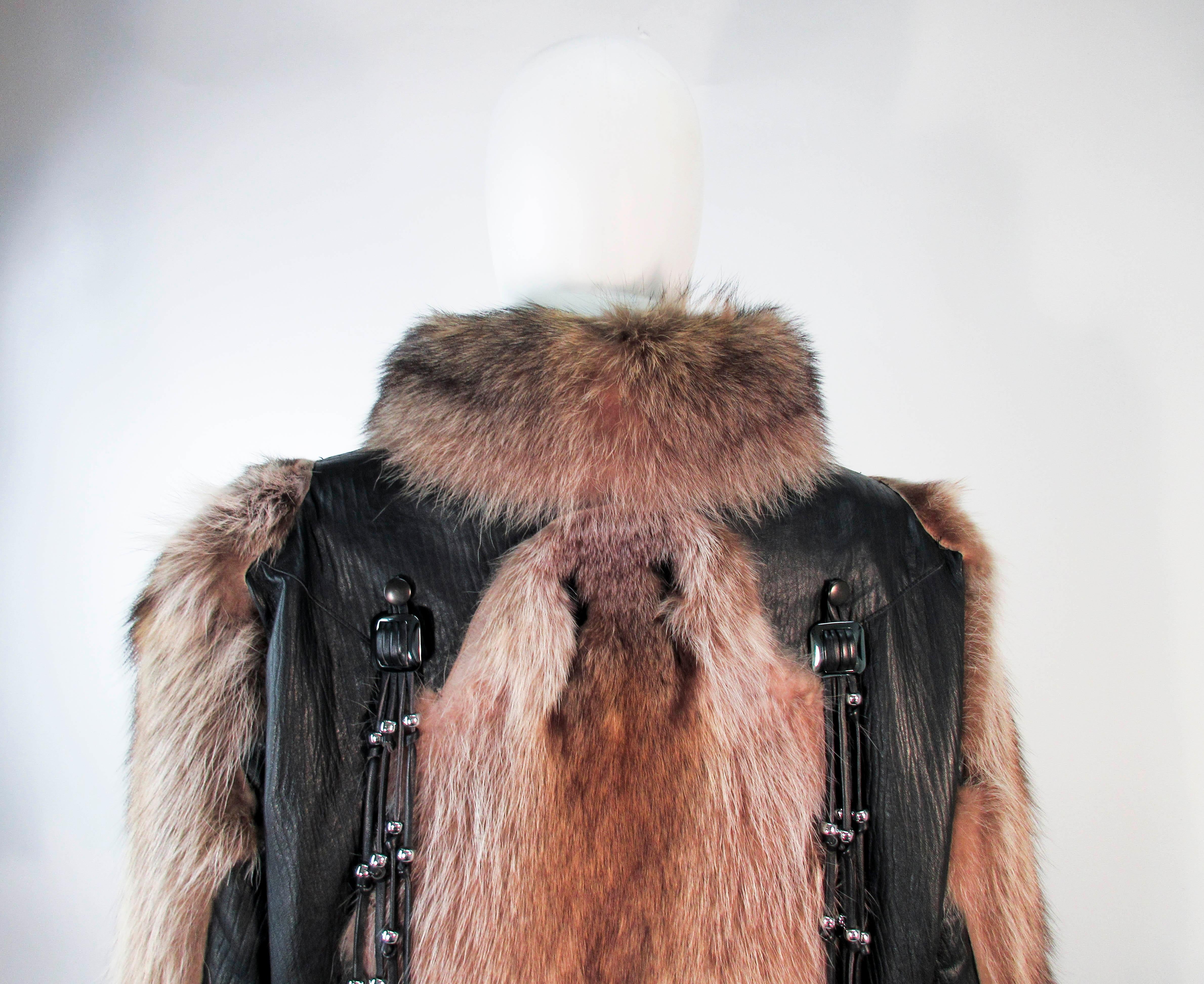 JACQUES SAINT LAURENT Raccoon Fur Jacket with Detachable Tassels Size 38 3