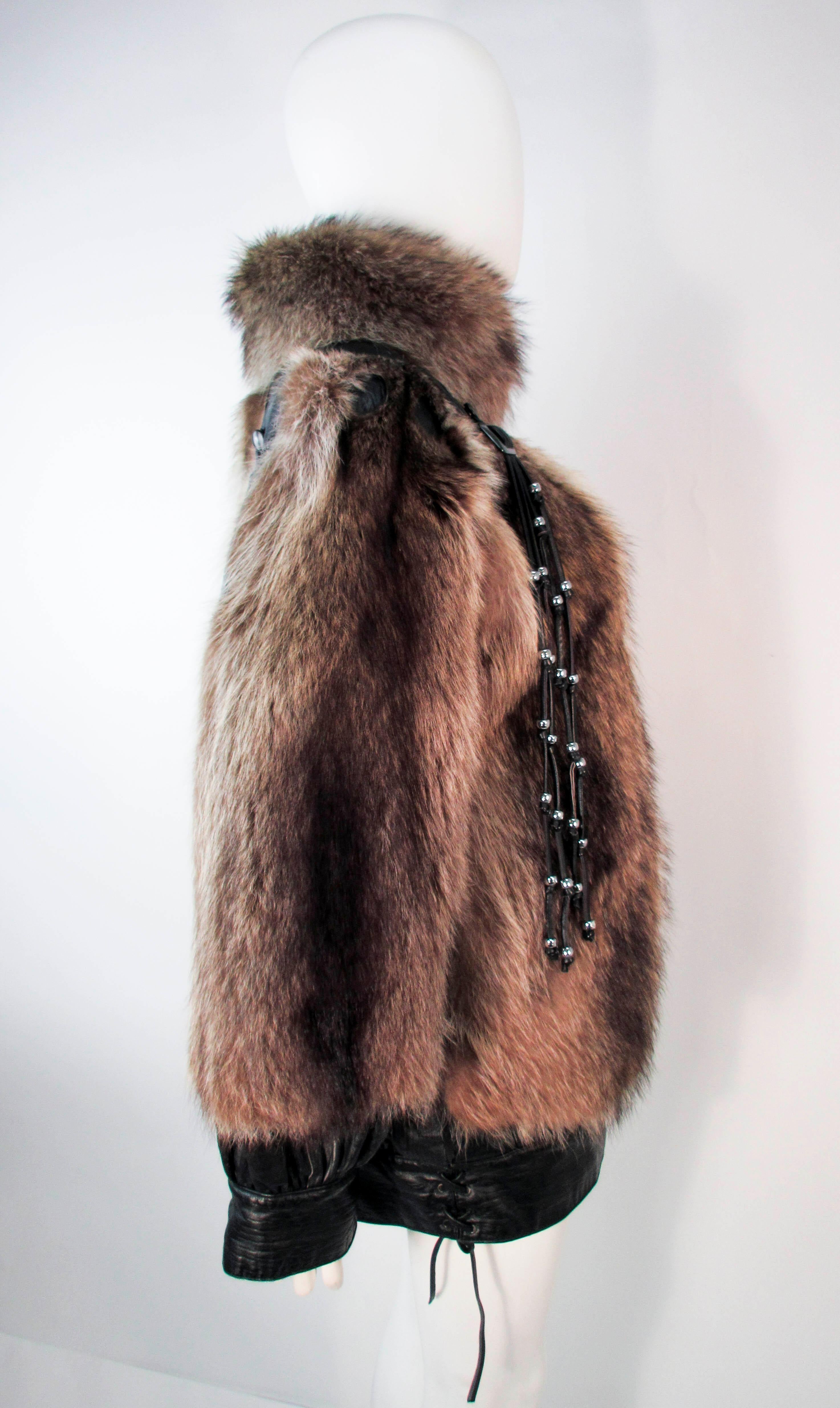 JACQUES SAINT LAURENT Raccoon Fur Jacket with Detachable Tassels Size 38 1