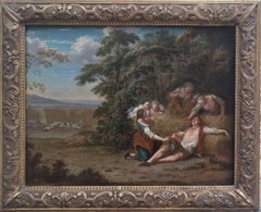 LECLERC DES GOBELINS French 18th painting Elegant Scene Tale Harvester's nap