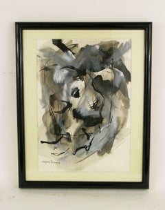 Schwarz-weißes abstraktes expressionistisches Gemälde aus den 1950er Jahren