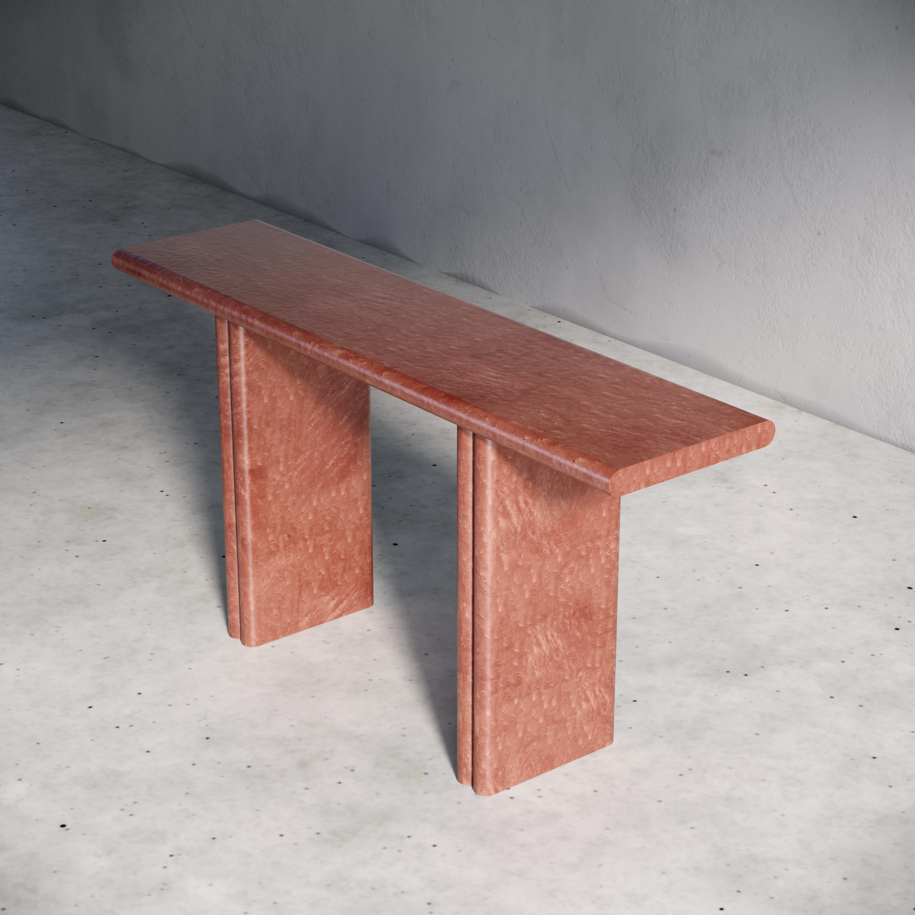 Jacques Terracotta Red Bird's Eye Maple Console Table by Fred and Juul
Dimensions: D 40 x W 160 x H 80 cm.
Materials: bird's eye maple veneer on MDF.

Available in different color options. Please contact us.

Fred&Juul, short for Federico Minarelli