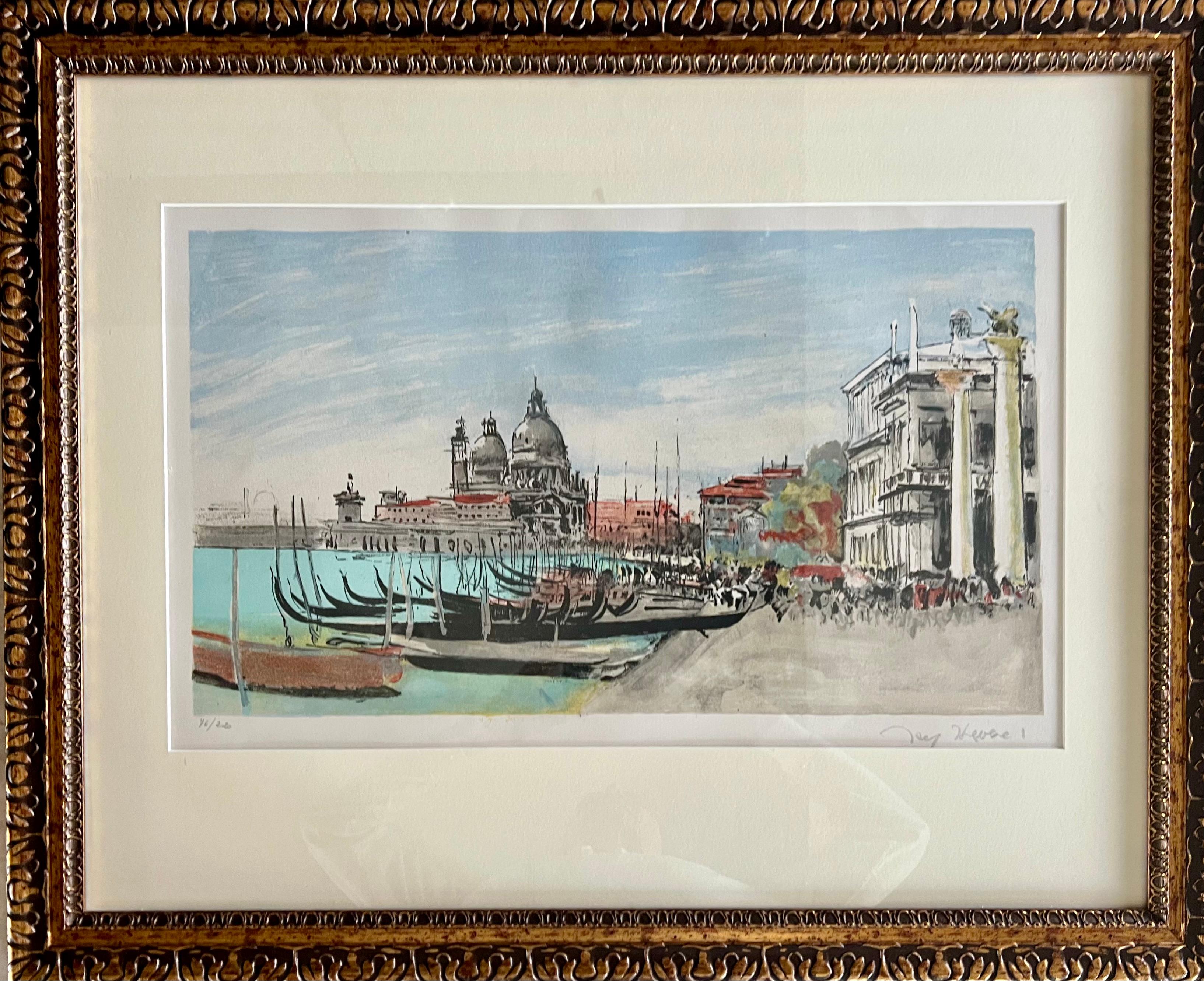 Jacques Thévenet Landscape Painting - View of Venice Lithograph, Signed, Numbered, 20th Century, Detailed