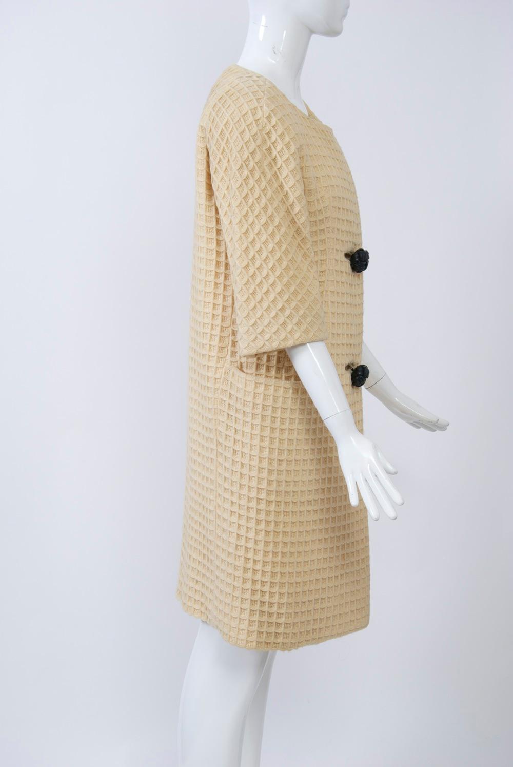 Jacques Tiffeau 1960s Ivory WaffleWool Coat at 1stDibs ivory wool coat