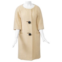 Jacques Tiffeau 1960s Ivory Waffle-Wool Coat