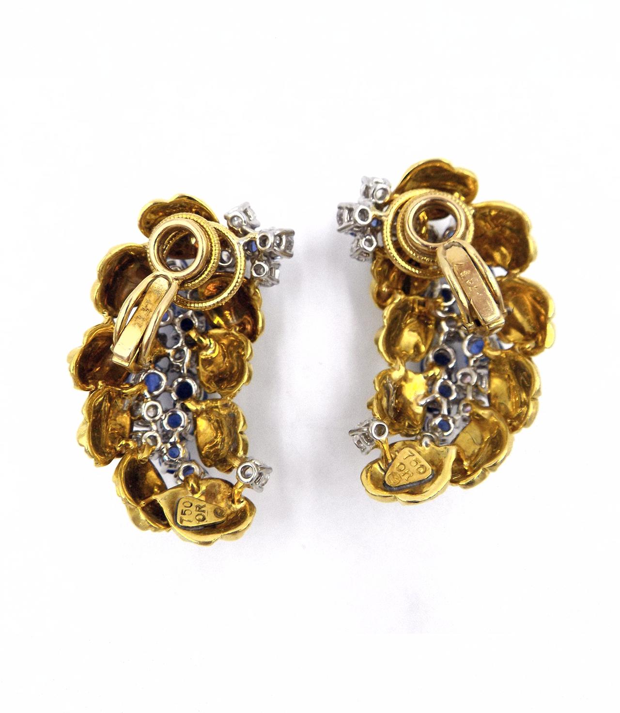 Jacques Timey Harry Winston 18K Yellow Gold Sapphire Diamond Earrings at 1stDibs clip on