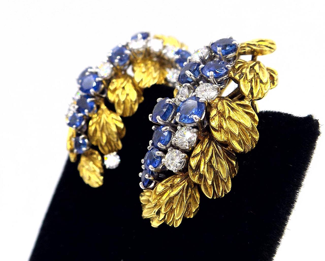 Jacques Timey Harry Winston 18K Yellow Gold Sapphire Diamond Earrings