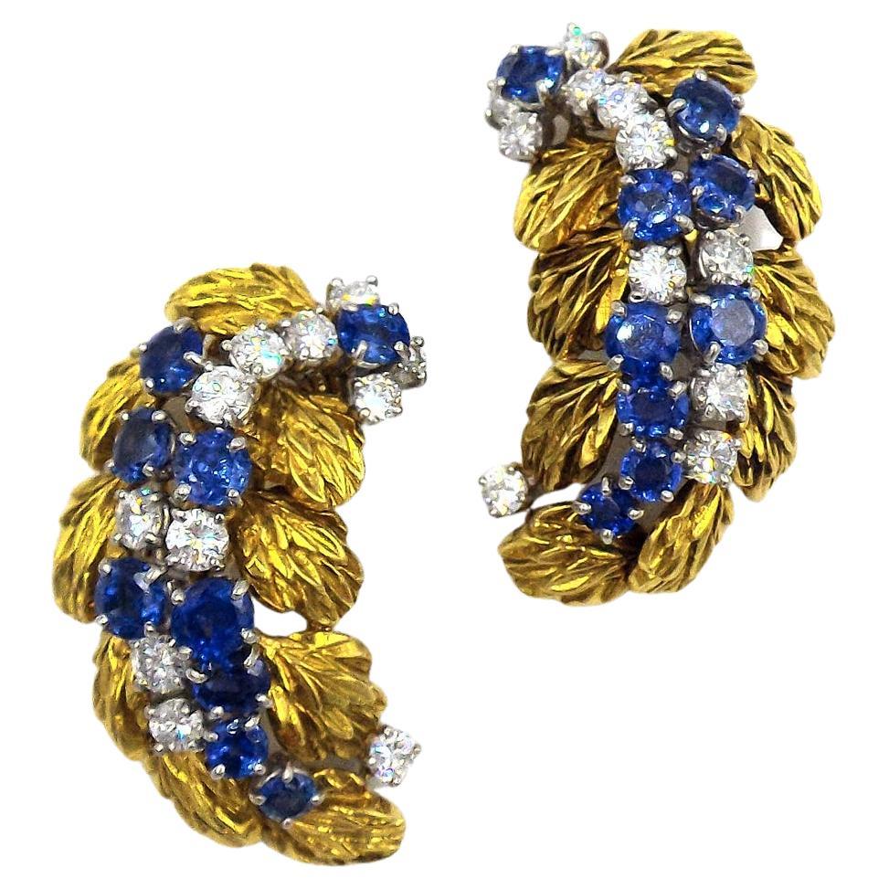 Jacques Timey Harry Winston 18K Yellow Gold Sapphire Diamond Earrings