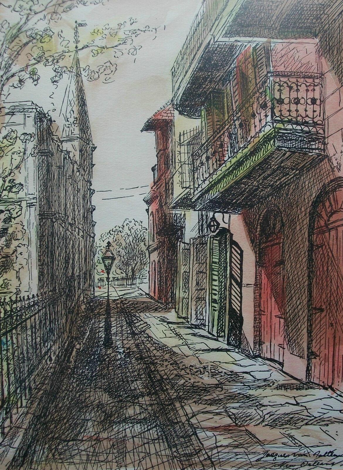 JACQUES VAN AALTEN (Belgian/American 1907-1997) - 'New Orleans' - Vintage hand colored print on paper - signed and titled in the print - contained in a vintage frame under non glare glass - finished with a single bevel edged matte board - framer