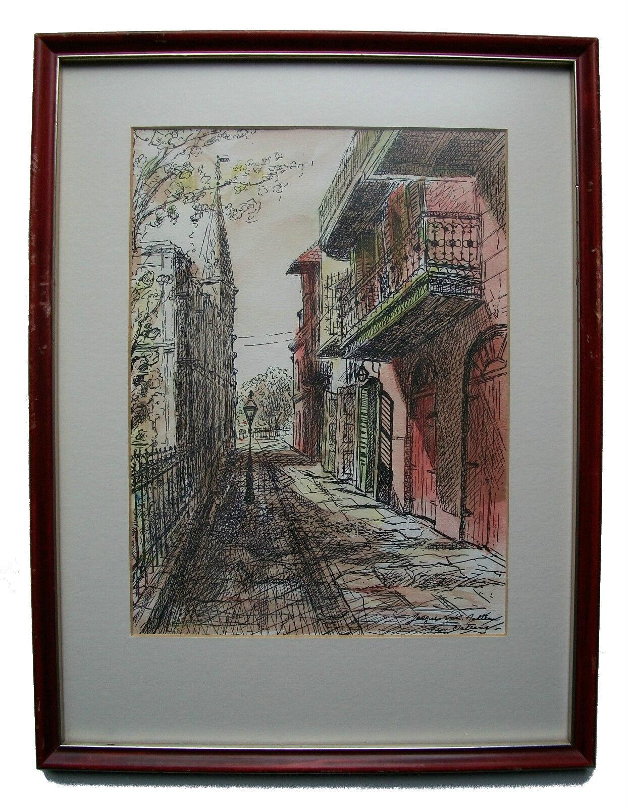 Modern JACQUES VAN AALTEN - New Orleans - Hand Colored Print (1) - Framed - C. 1960's For Sale