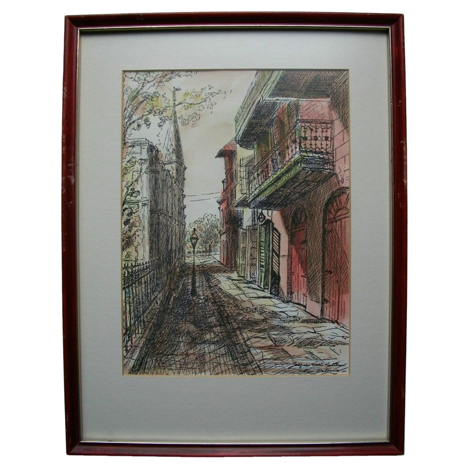 JACQUES VAN AALTEN - New Orleans - Hand Colored Print (1) - Framed - C. 1960's For Sale