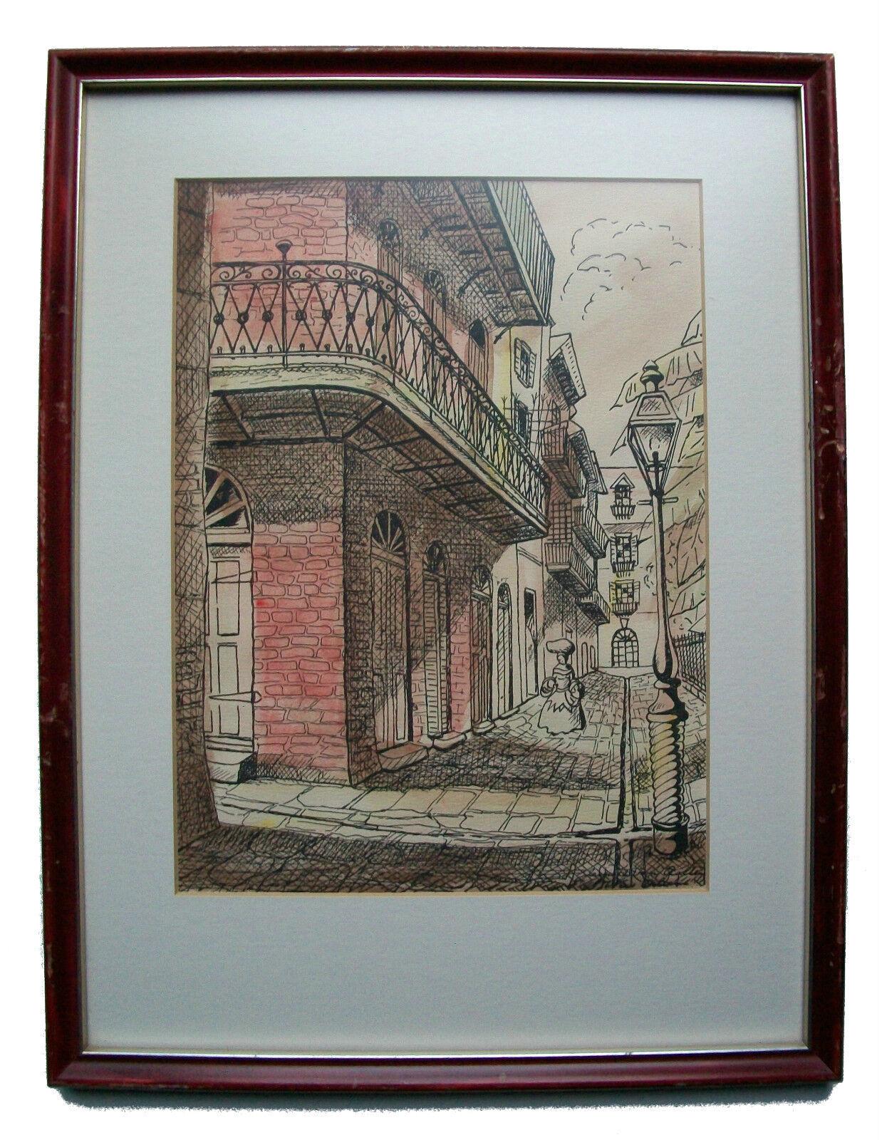Modern JACQUES VAN AALTEN - New Orleans - Hand Colored Print (2) - Framed - C. 1960's For Sale