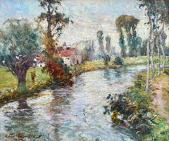 Barbizon Fontainebleau region Impressionist French summer landscape with figure