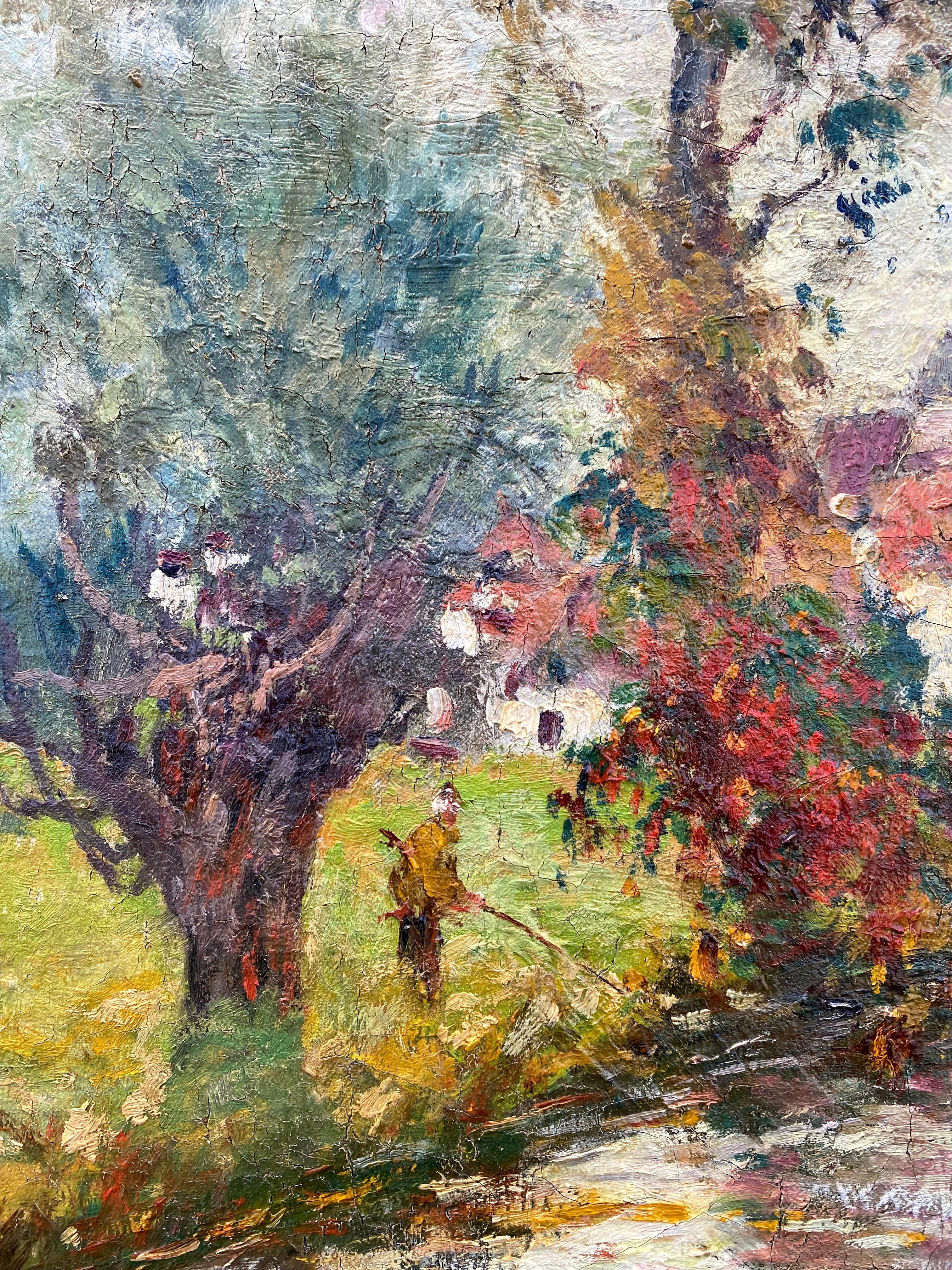 Impressionistische französische Sommerlandschaft aus der Region Barbizon Fontainebleau mit Figur im Angebot 1