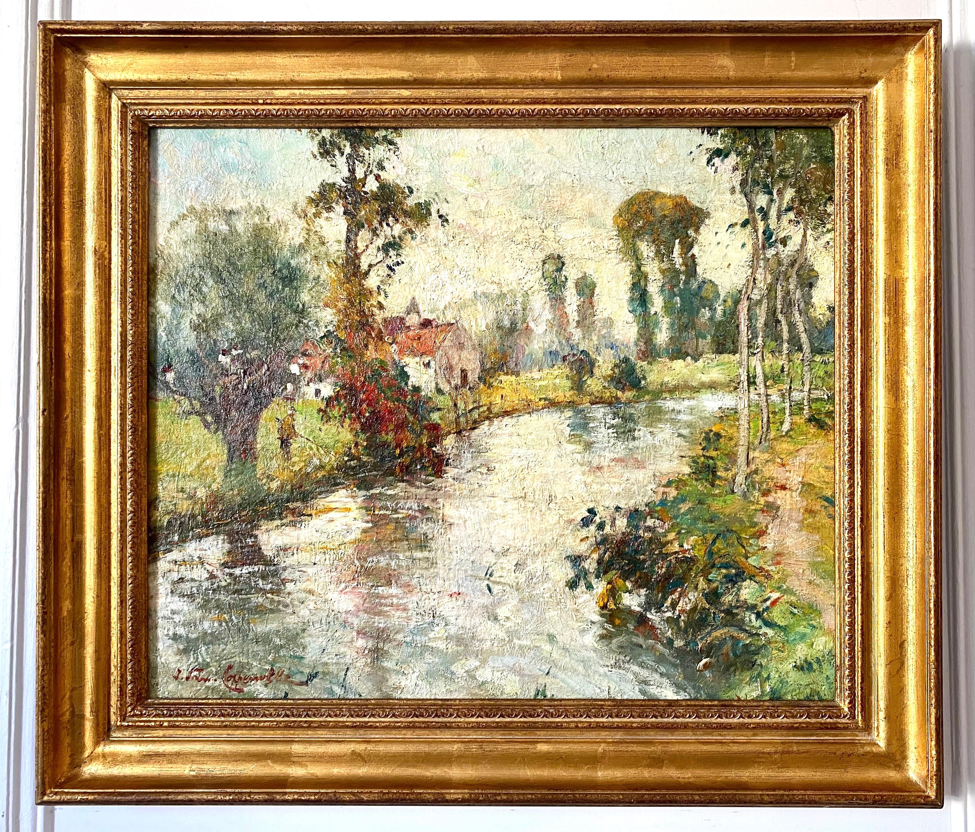 Impressionistische französische Sommerlandschaft aus der Region Barbizon Fontainebleau mit Figur im Angebot 2