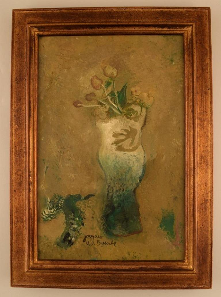 Jacques Van den Bussche (b. 1925), Holland. 
Oil on canvas. 
Modernist still life. 1960s.
The canvas measures: 40 x 26 cm.
The frame measures: 4.5 cm.
In excellent condition.
Signed.