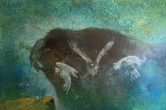 VAN DEN BUSSCHE large decorative painting 20th oil canvas Fantastic landscape