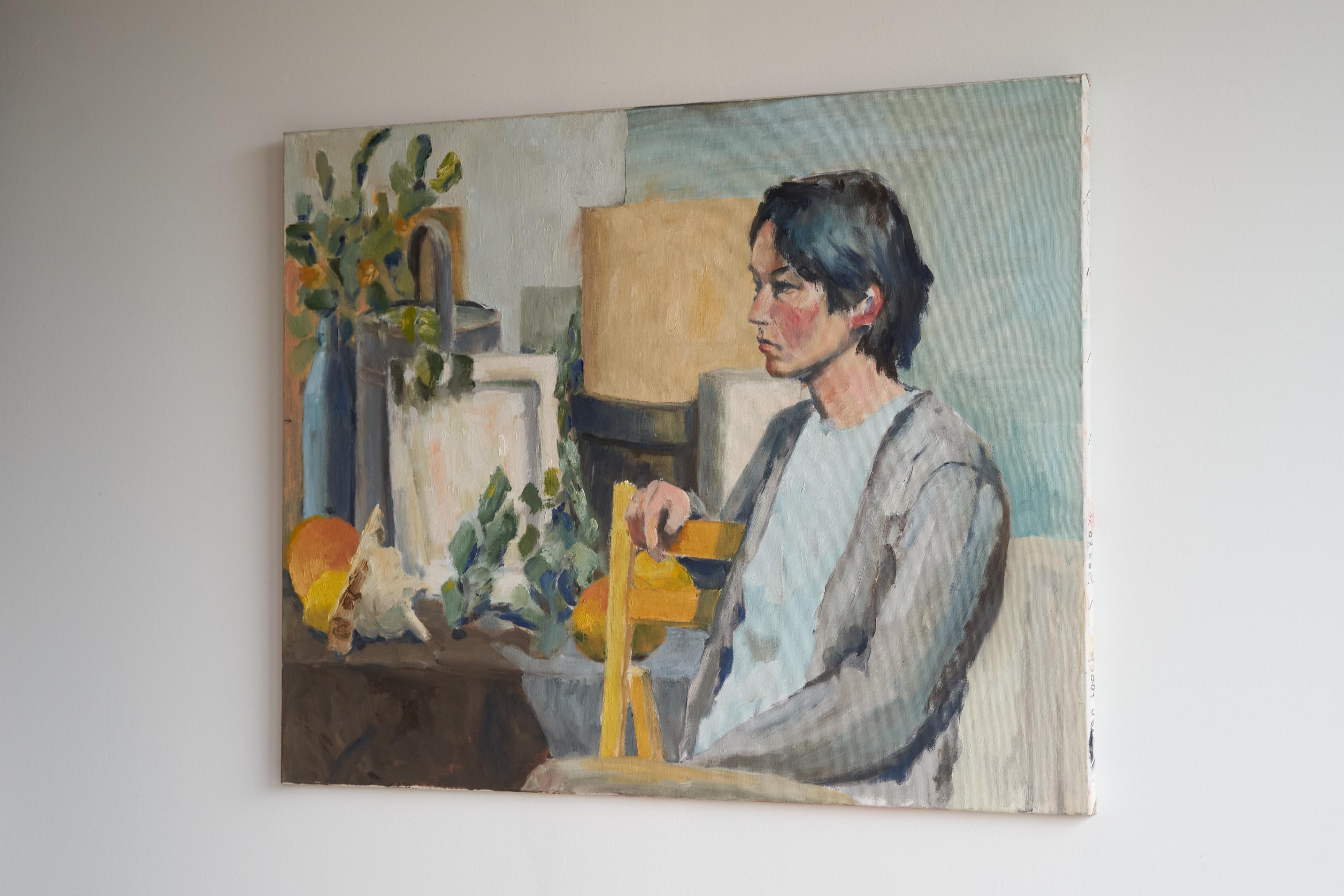 Jacques van Loock Retrato de mujer sentada Óleo sobre lienzo Bélgica Años 50 Belga en venta
