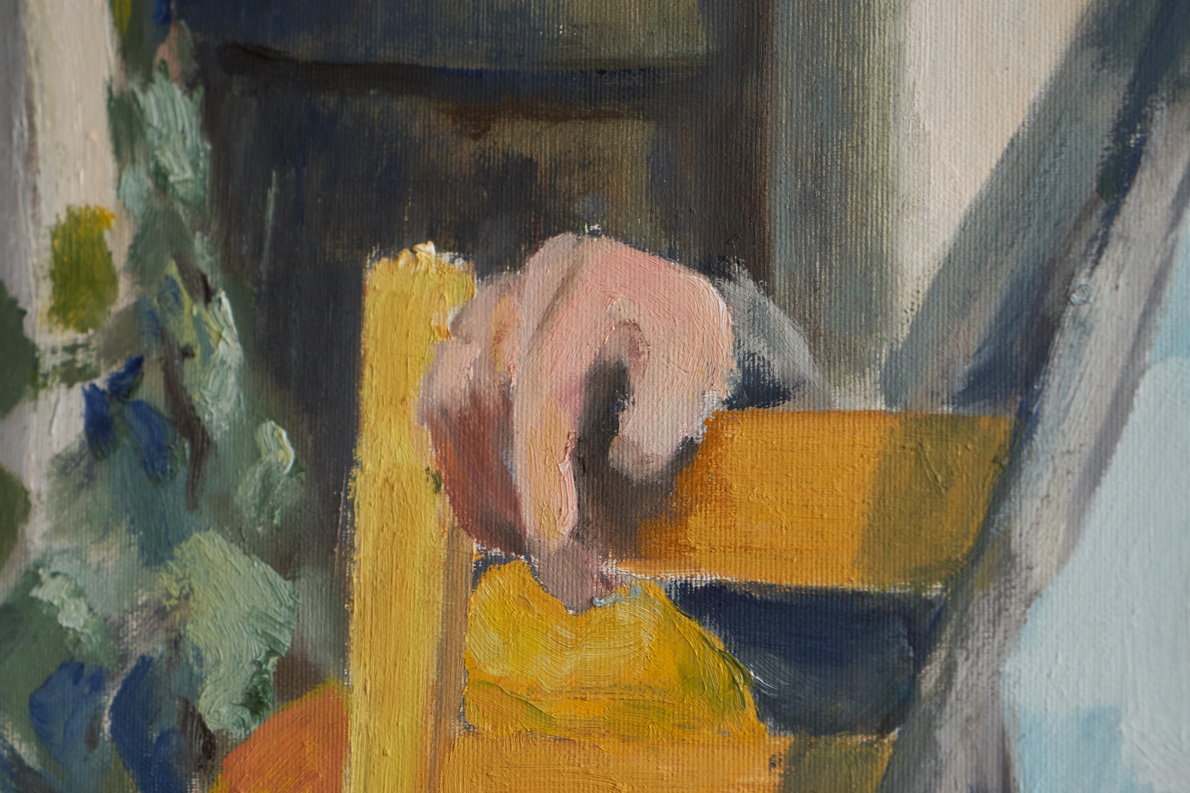 Jacques van Loock Retrato de mujer sentada Óleo sobre lienzo Bélgica Años 50 Pintura en venta
