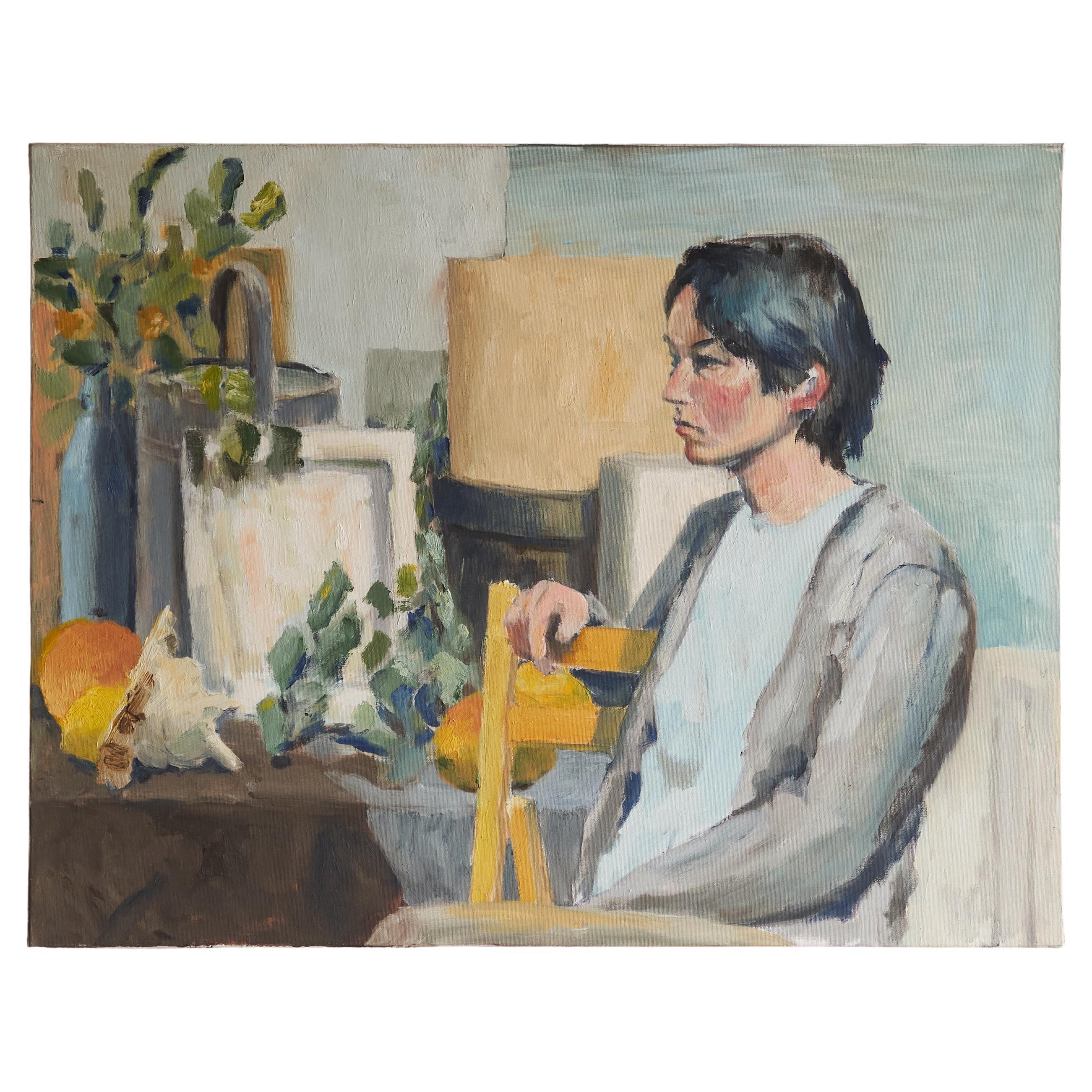 Jacques van Loock Retrato de mujer sentada Óleo sobre lienzo Bélgica Años 50