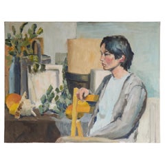 Jacques van Loock Portrait of a Sitting Woman Oil on Canvas Belgium 1950s