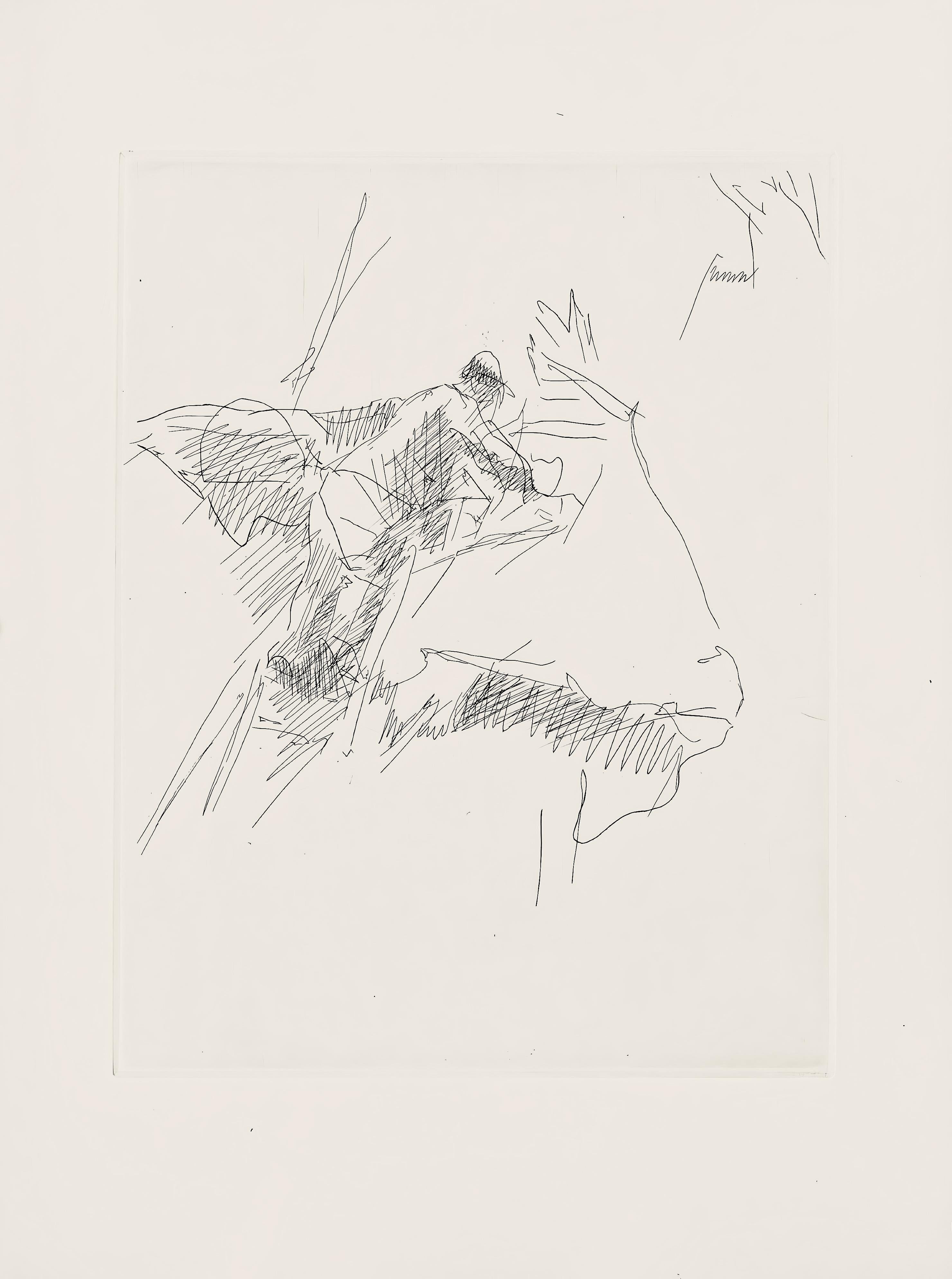 Composition (Ginestet/Pouillon 42-64), Hésiode, Les Travaux et les Jours - Beige Figurative Print by Jacques Villon