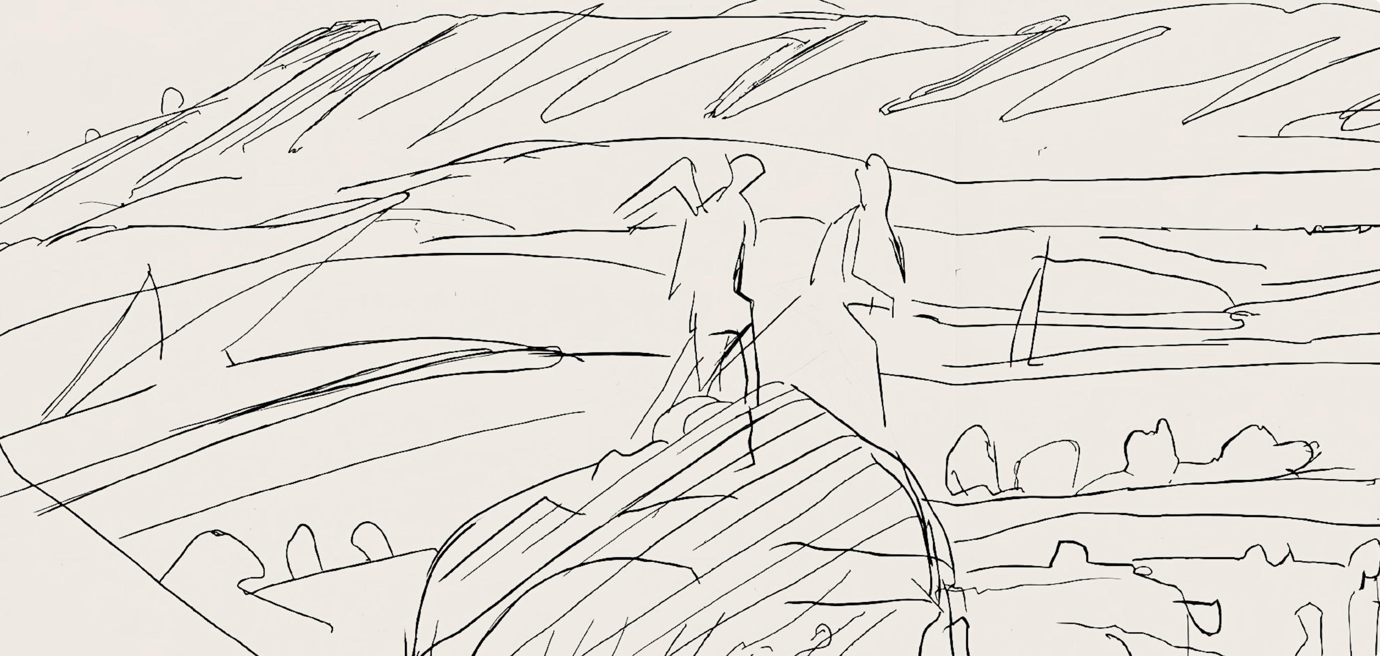 Composition (Ginestet/Pouillon 42-64), Hésiode, Les Travaux et les Jours - Beige Landscape Print by Jacques Villon
