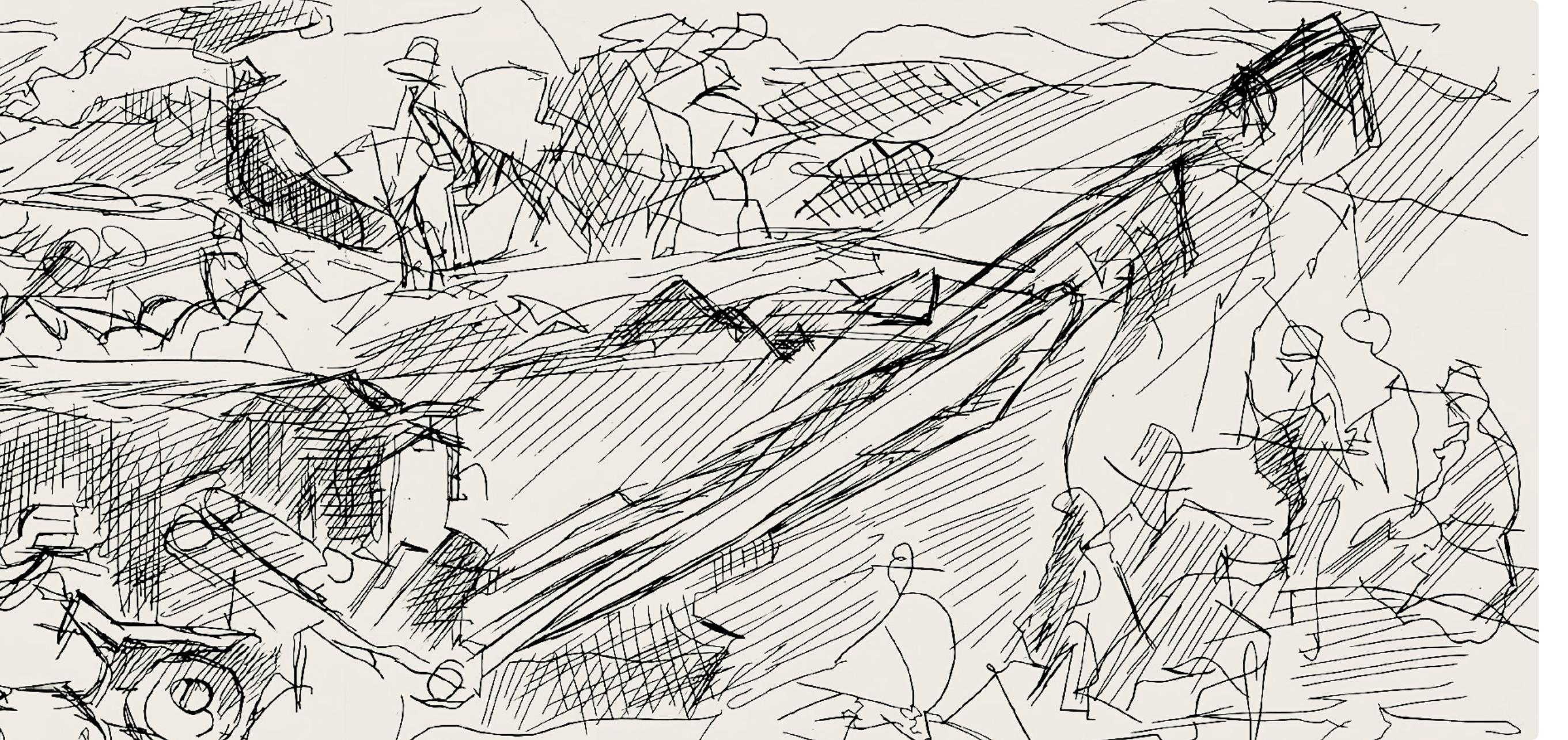 Composition (Ginestet/Pouillon 42-64), Hésiode, Les Travaux et les Jours - Gray Landscape Print by Jacques Villon