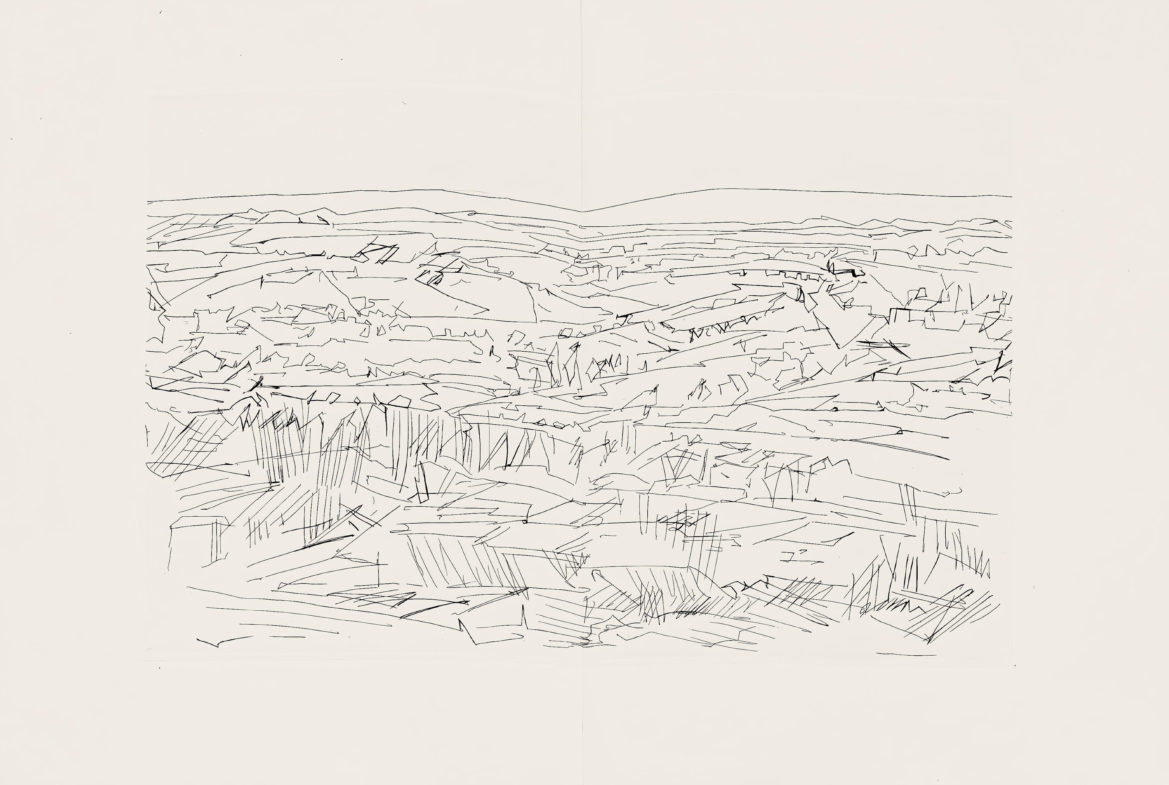 Etching on vélin de Rives paper. Unsigned and unnumbered, as issued. Good condition, with centerfold, as issued. Notes: From the folio, Hésiode, Les Travaux et les jours. Eaux-fortes de Jacques Villon, 1962. Published by les Éditions de la Revue