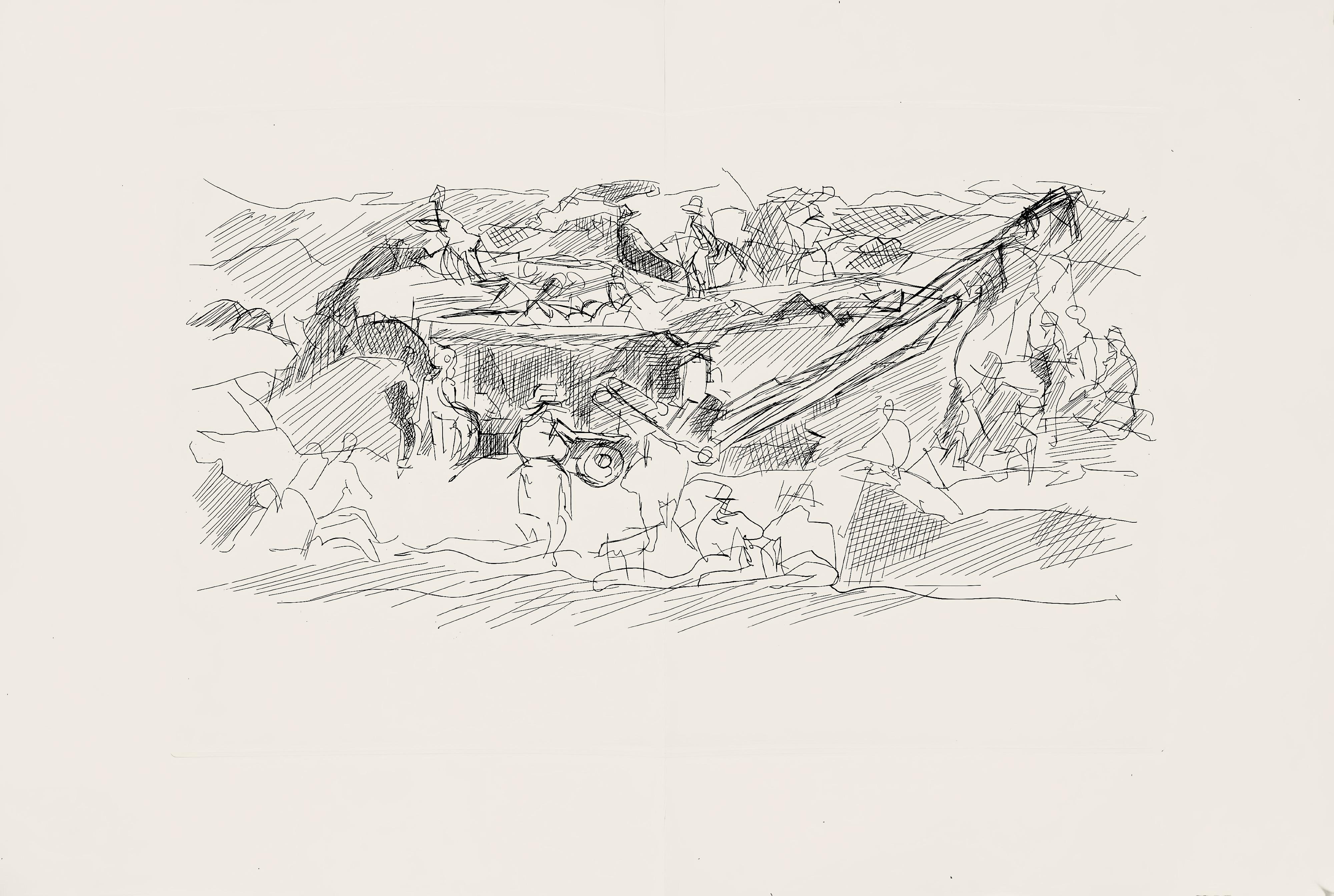 Etching on vélin de Rives paper. Unsigned and unnumbered, as issued. Good condition, with centerfold, as issued. Notes: From the folio, Hésiode, Les Travaux et les jours. Eaux-fortes de Jacques Villon, 1962. Published by les Éditions de la Revue