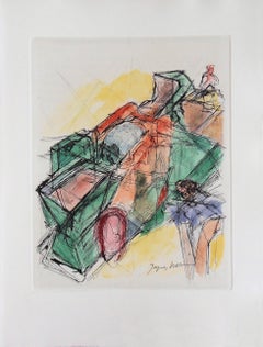 Composición cubista - Grabado original - 1965