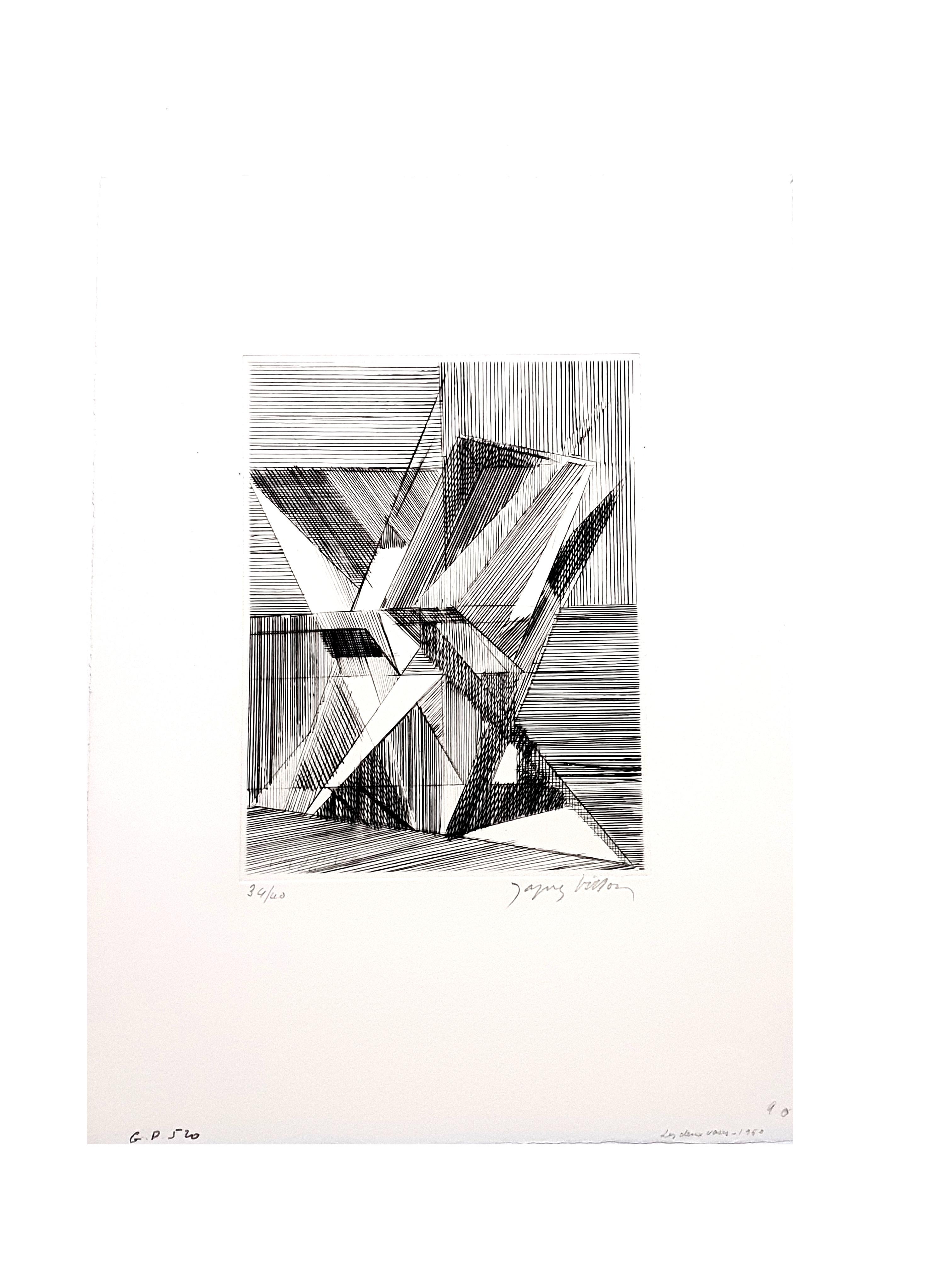 Jacques Villon - Zwei kubistische Vasen - Original-Radierung
1950
Mit Bleistift signiert
Auflage von 40 Stück

Jacques Villon (1875 - 1963)

Jacques Villon wurde am 31. Juli 1875 in Damville in der Normandie als Gaston Duchamp geboren. Seine Familie
