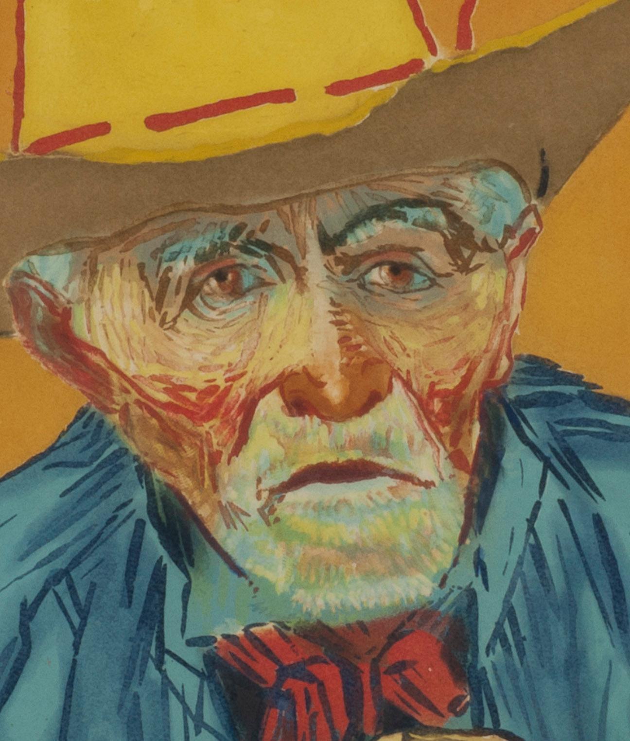 Le Paysan (Le paysan) - Marron Portrait Print par Jacques Villon