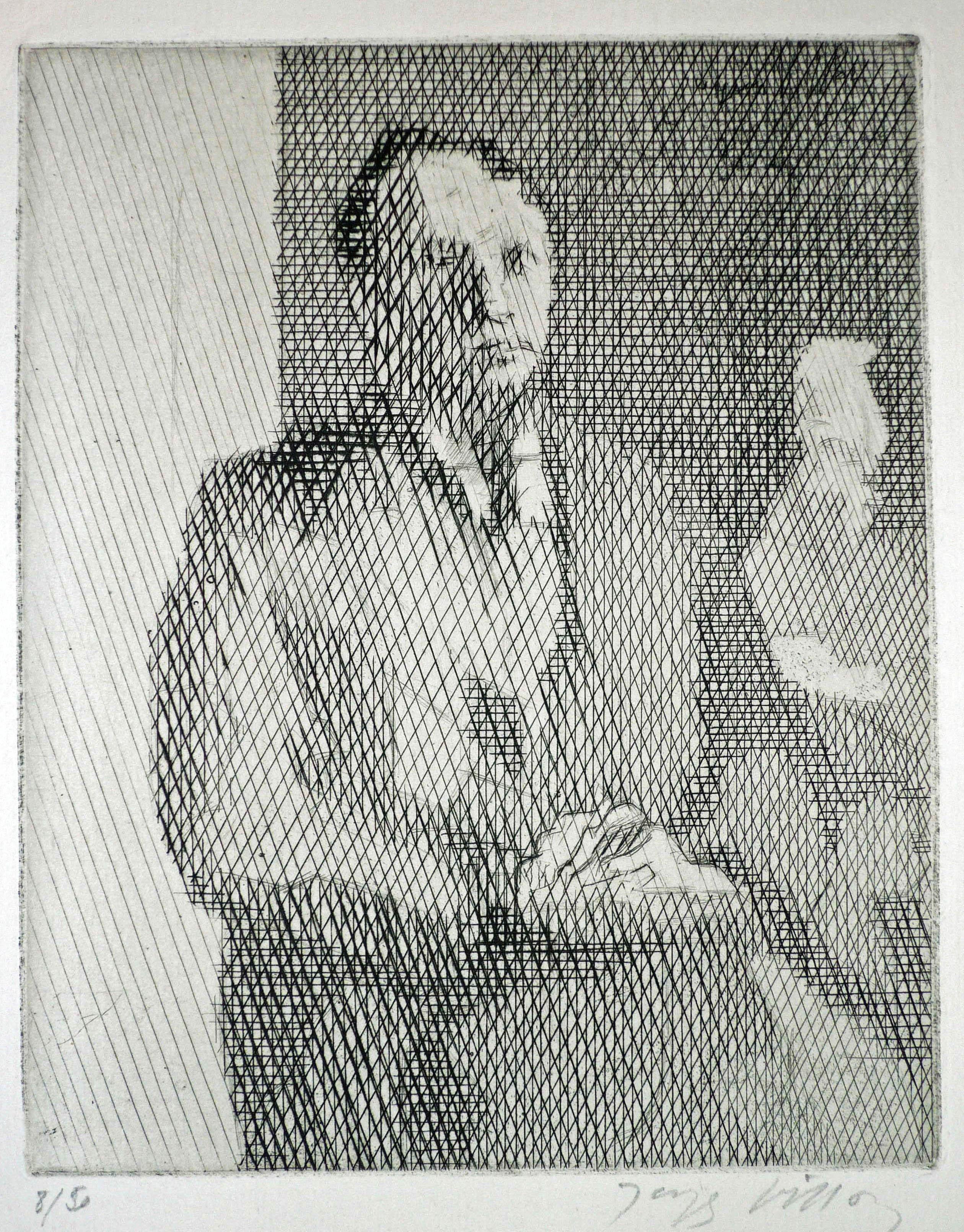 MONSIEUR PATRELLE (Grau), Portrait Print, von Jacques Villon
