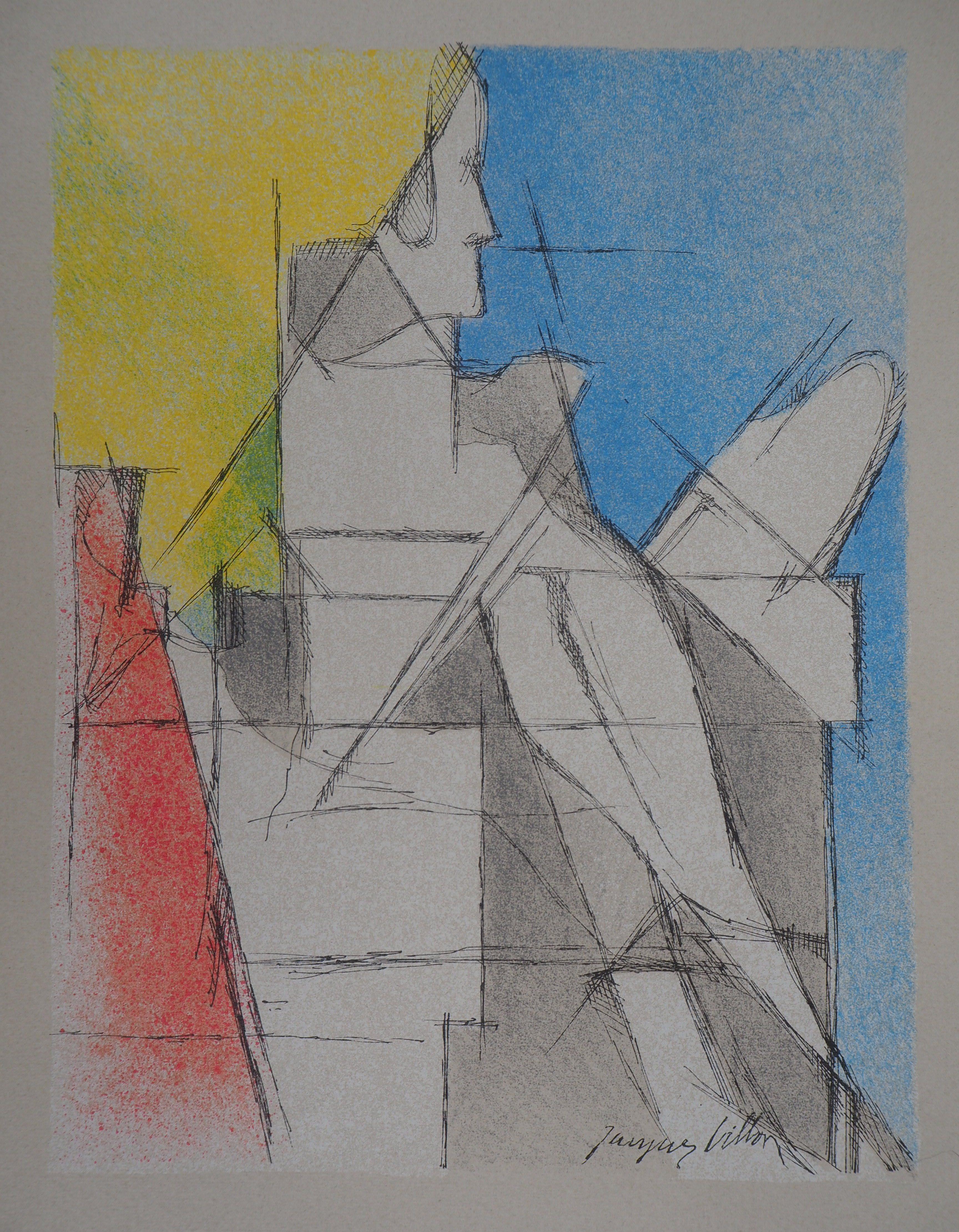 Jacques Villon Figurative Print - Reading Man - Original lithograph (Mourlot)