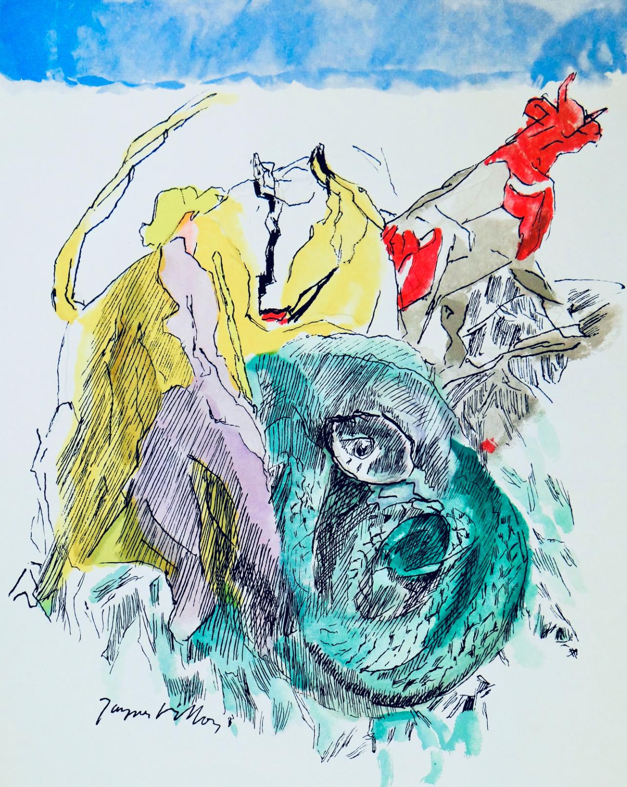 Woodcut on vélin d'Arches paper. Inscription: signed in the plate and unnumbered, as issued. Good condition. Notes: from the folio, Vingt fables de La fontaine, 1961. Published by Éditions Jaspard Polus et Cie, Monaco; printed by Imprimerie du