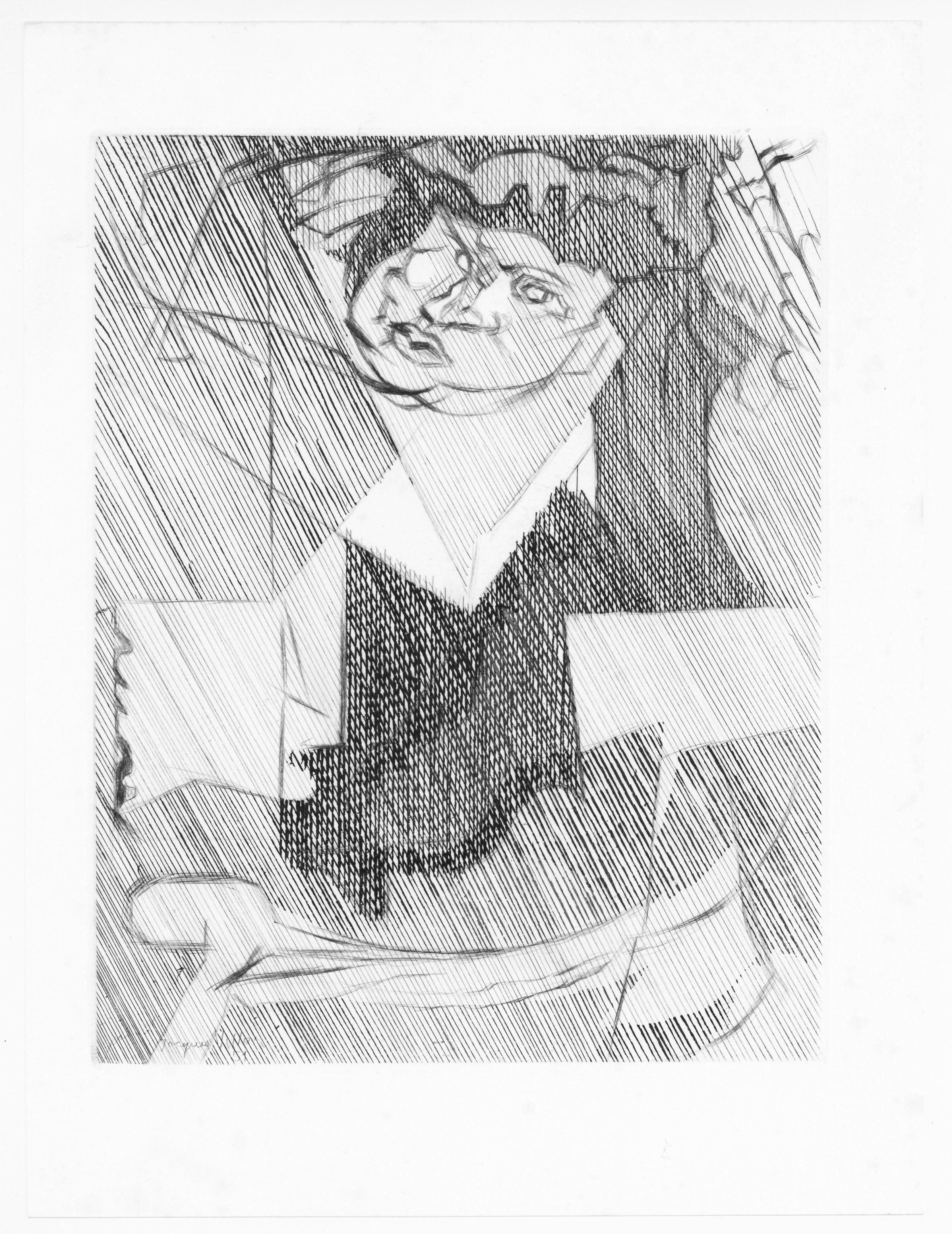 Radierung auf Velinpapier. Papierformat: 12,4 x 9,65 Zoll. Beschriftung: In der Platte signiert und nicht nummeriert, wie ausgegeben. Referenzen des Werkverzeichnisses: Ginestet, Colette de, und Catherine Pouillon. Jacques Villon, Les Estampes et