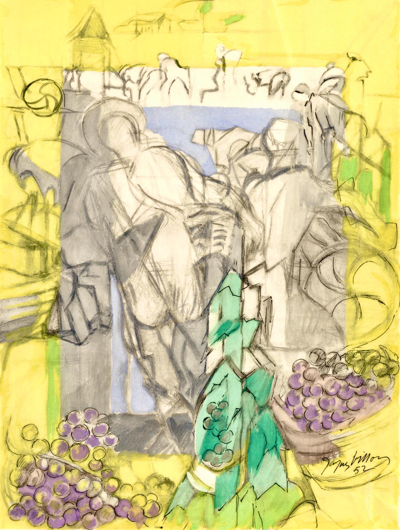 Jacques Villon Figurative Print - Villon, Couverture, Vins, Fleurs et Flammes (after)