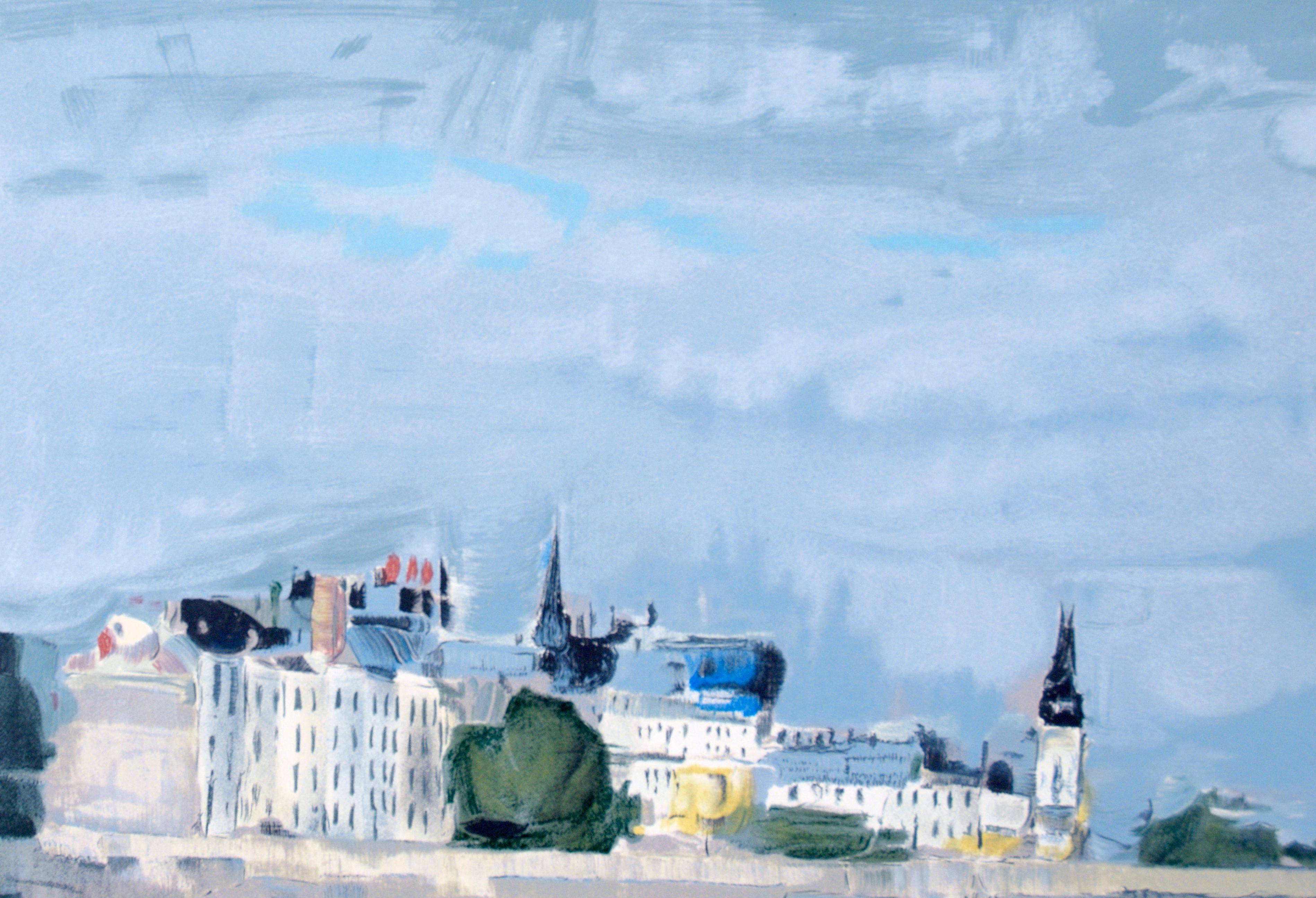 Impressionistische Landschaft der Pariser Flussufer, Lithographie auf Papier, „Bord de Fleuve“ – Print von Jacques Voyet