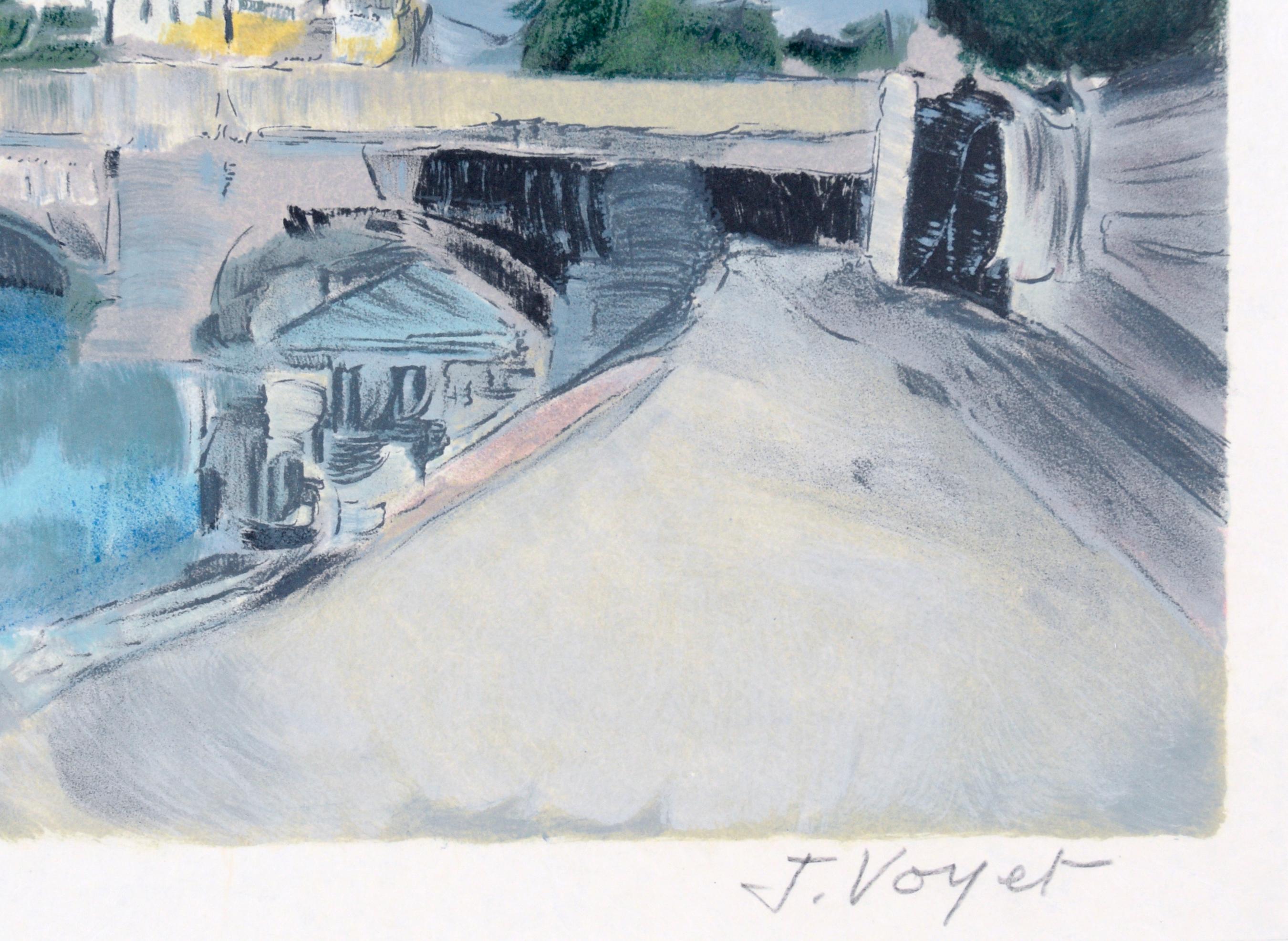 Impressionistische Landschaft der Pariser Flussufer, Lithographie auf Papier, „Bord de Fleuve“ im Angebot 1