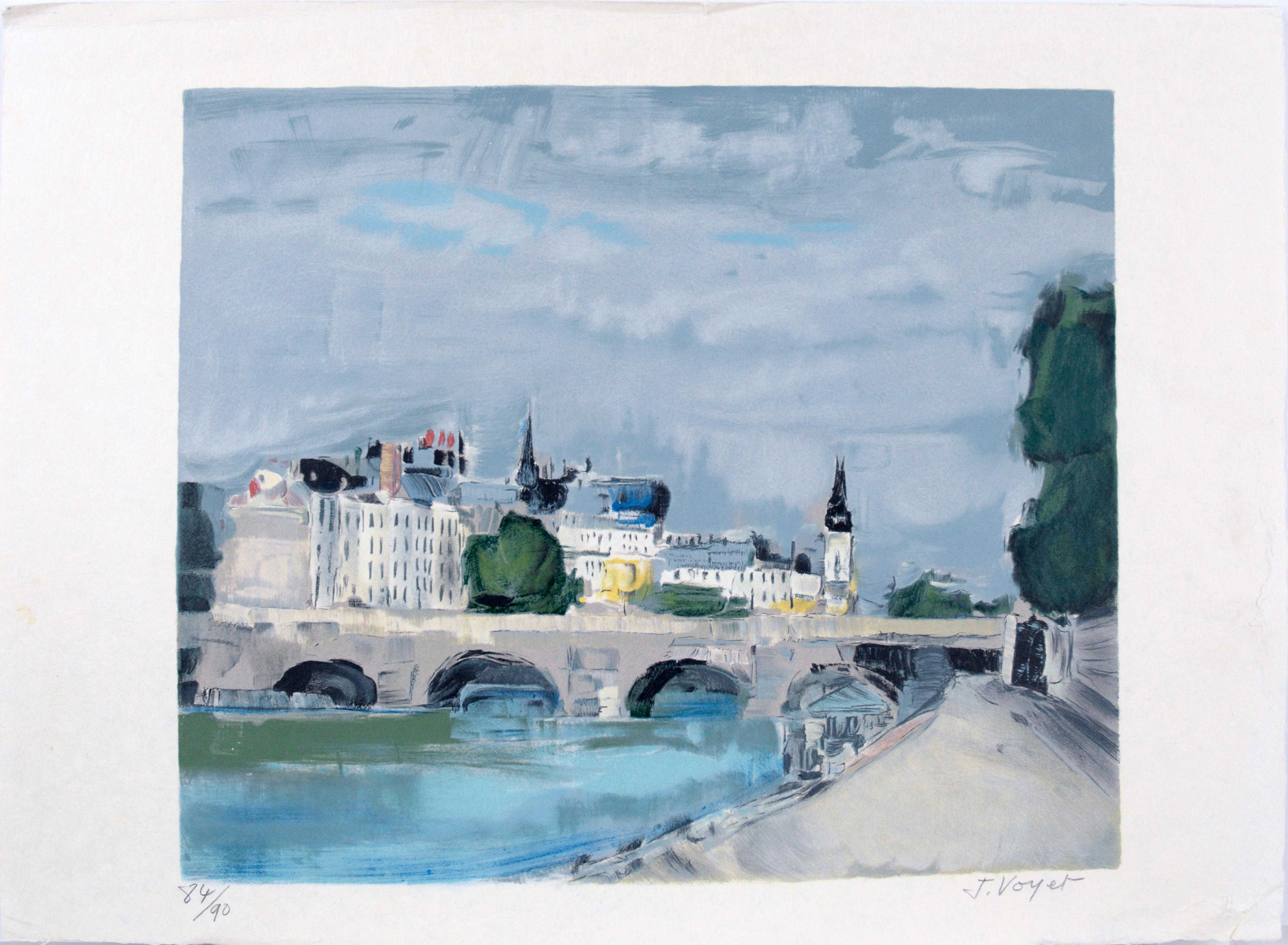 Impressionistische Landschaft der Pariser Flussufer, Lithographie auf Papier, „Bord de Fleuve“ im Angebot 2