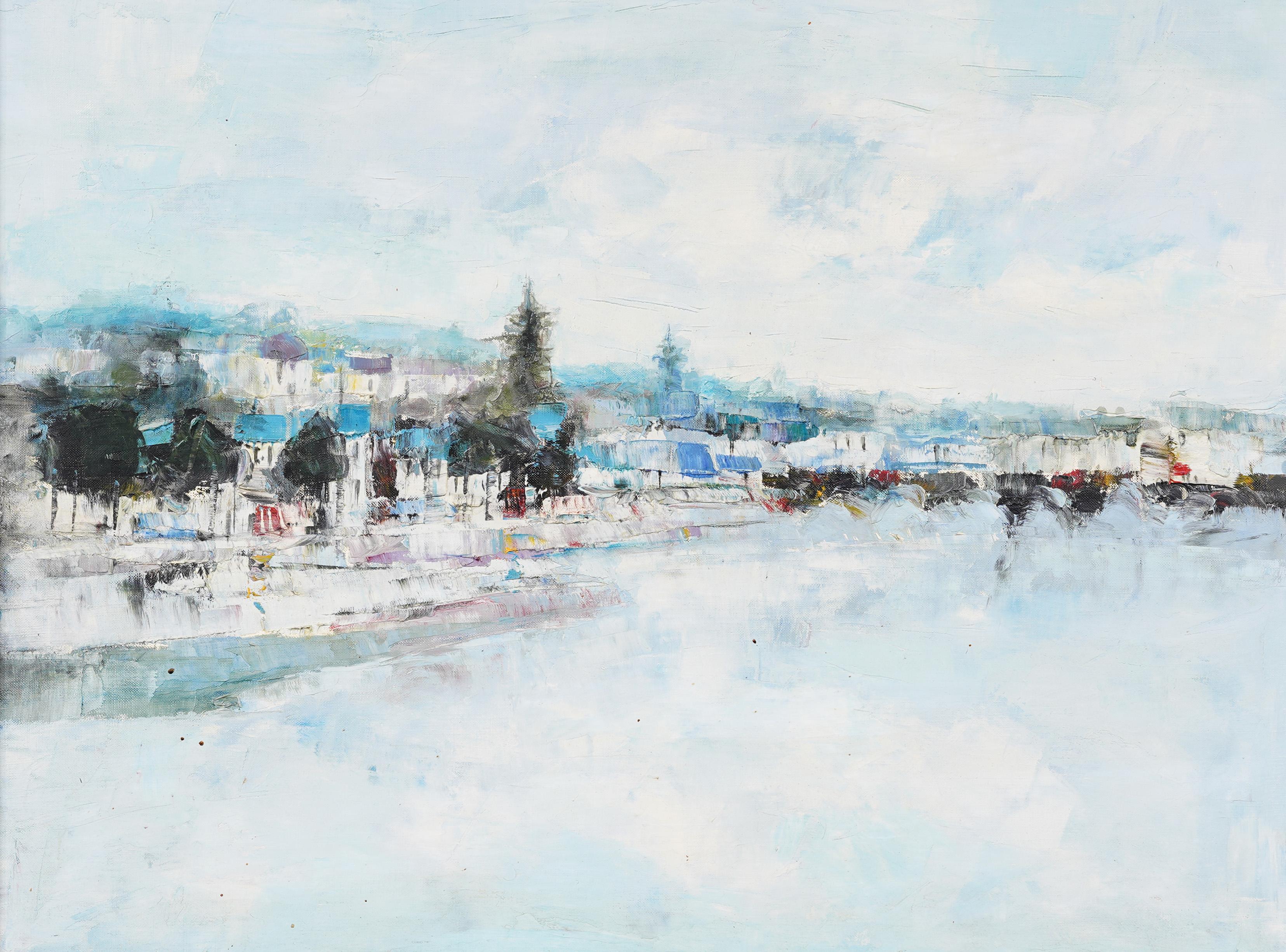 Fein gemaltes französisches impressionistisches Strandszenenbild von Jacques Voyet (1926 - 2010).  Öl auf Leinwand.  Unterschrieben.  Gerahmt.  Bildgröße: 24 mal 29 Zoll.  