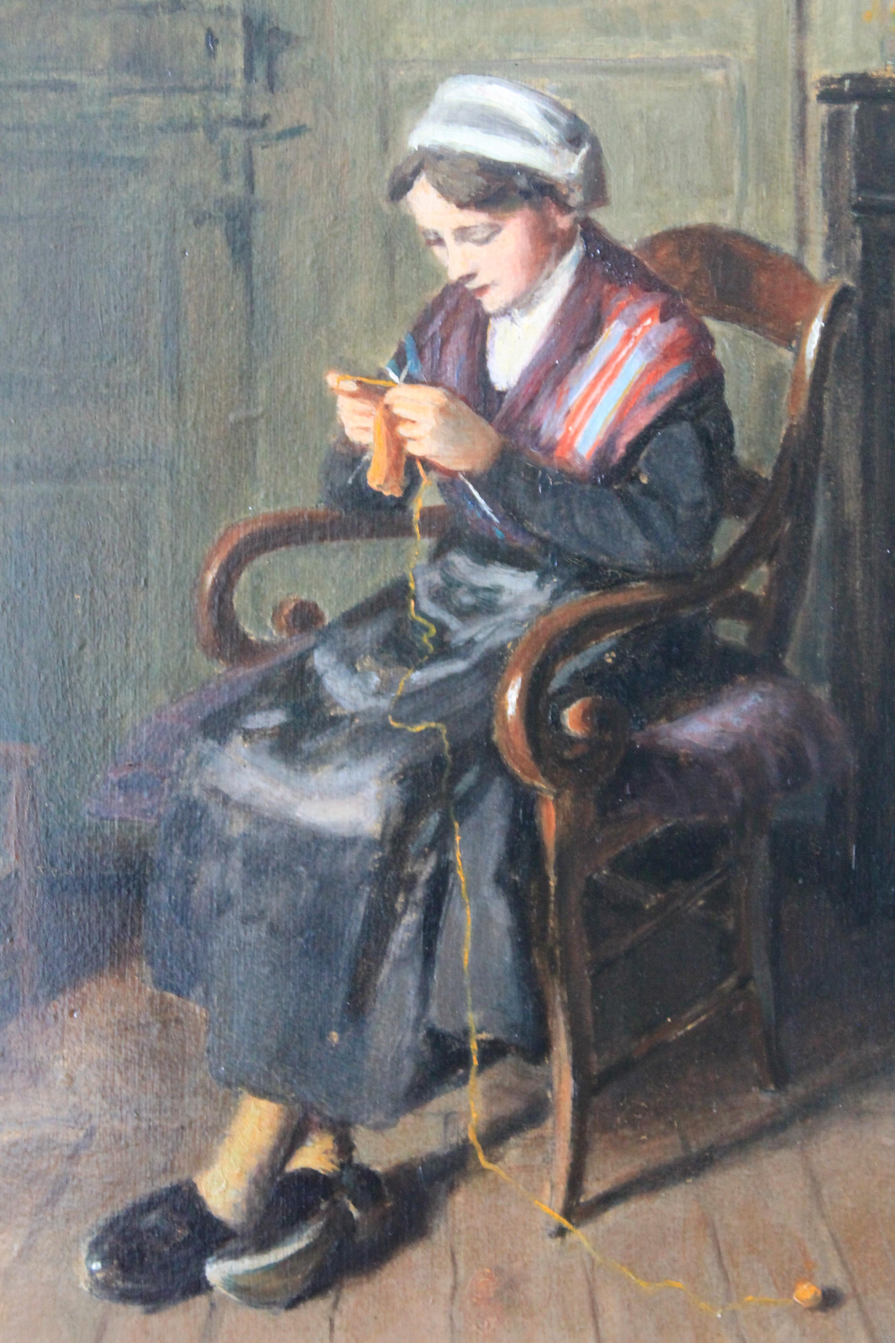 Interior scene of a woman knitting by Jacques Weismann (1878-1962) 2
