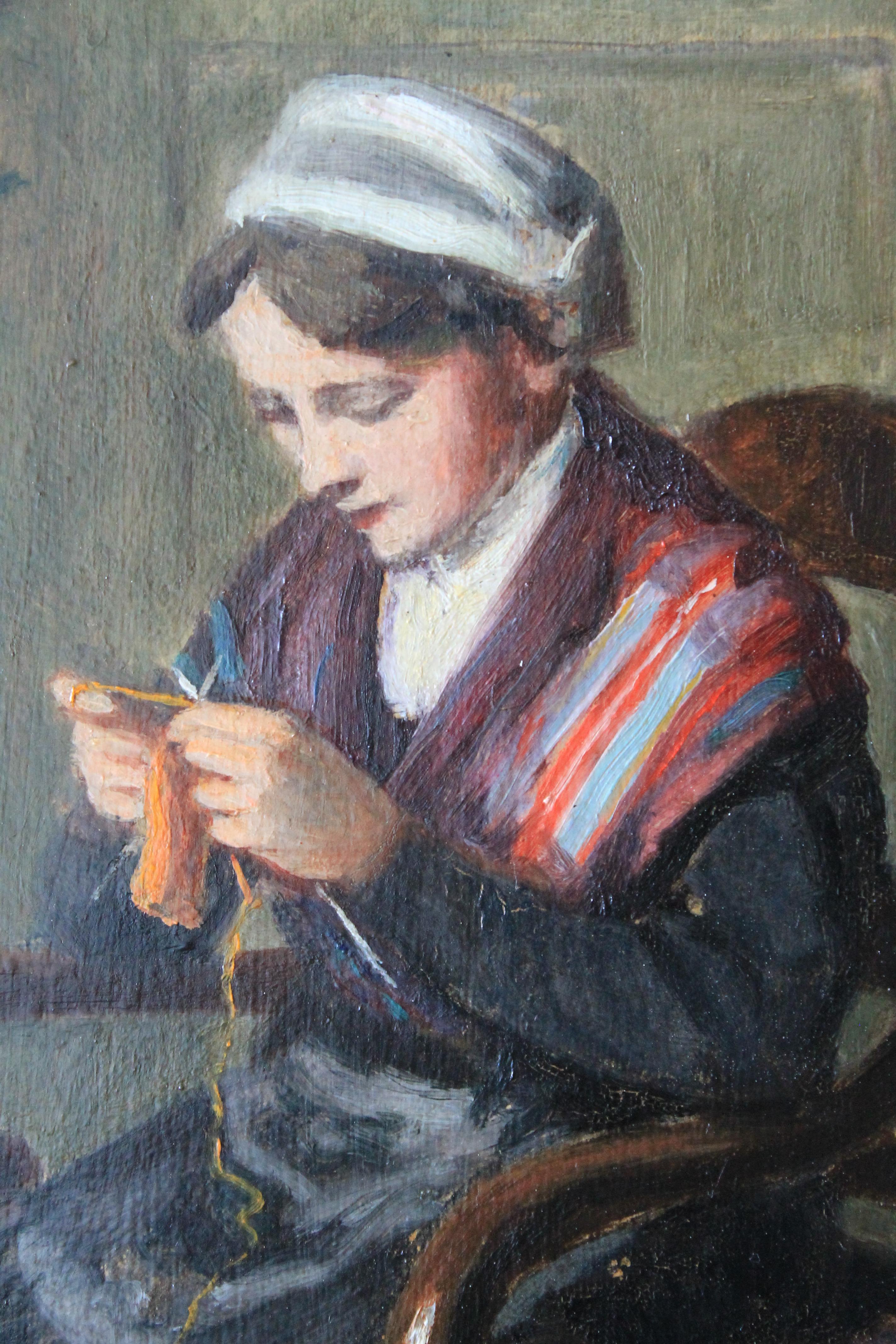 Interior scene of a woman knitting by Jacques Weismann (1878-1962) 4