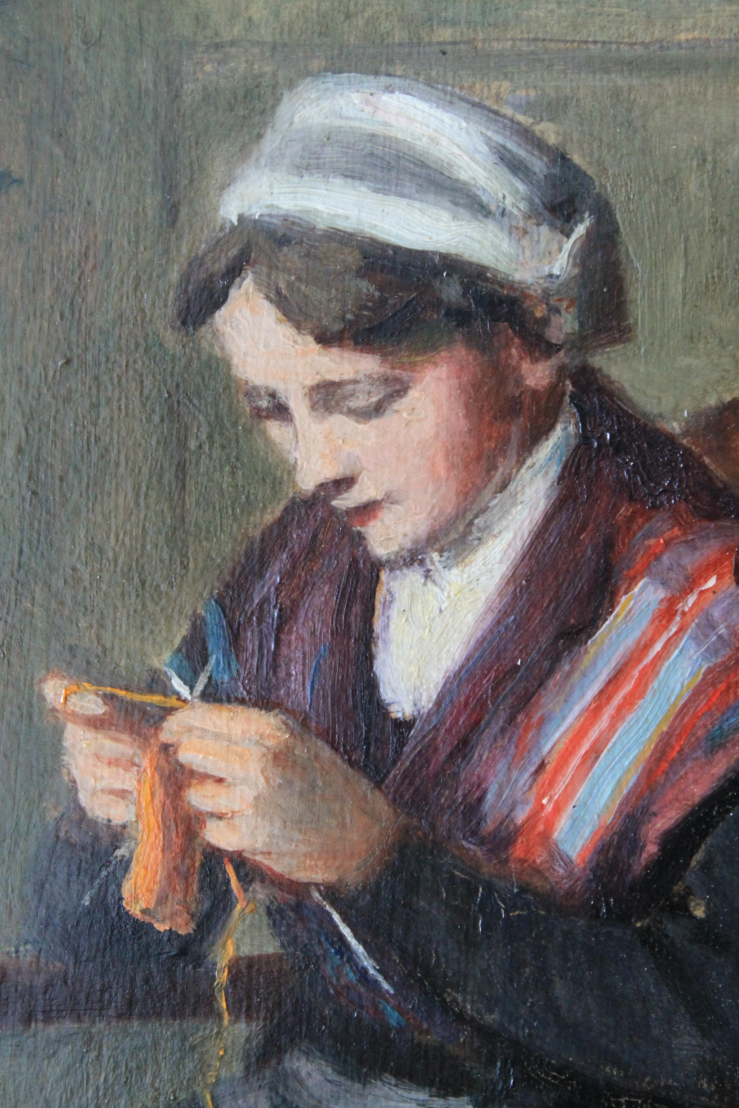 Interior scene of a woman knitting by Jacques Weismann (1878-1962) 5