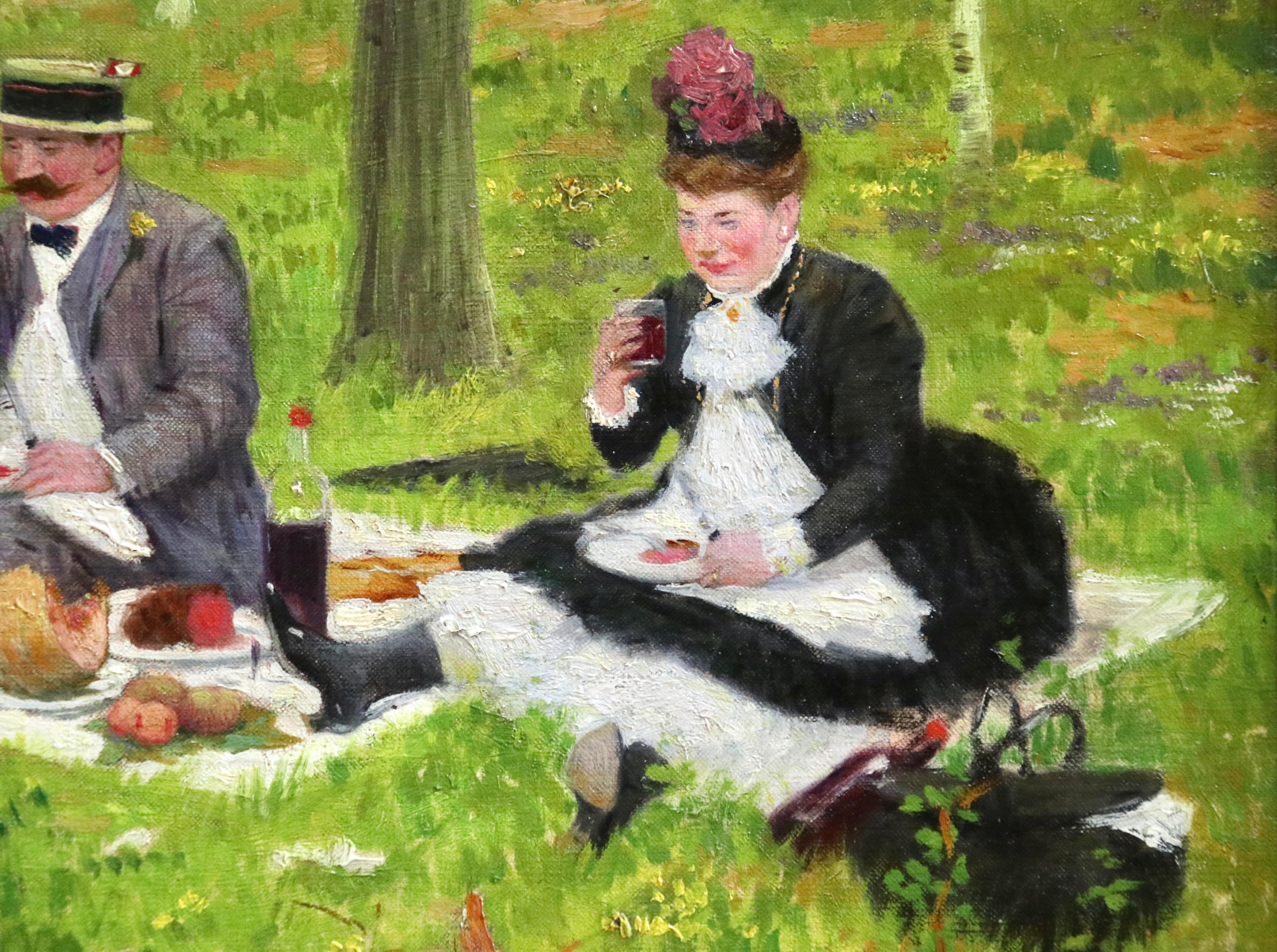 The Picnic - 19th Century Oil, Elegant Figures in Landscape by Jacques Wely 5