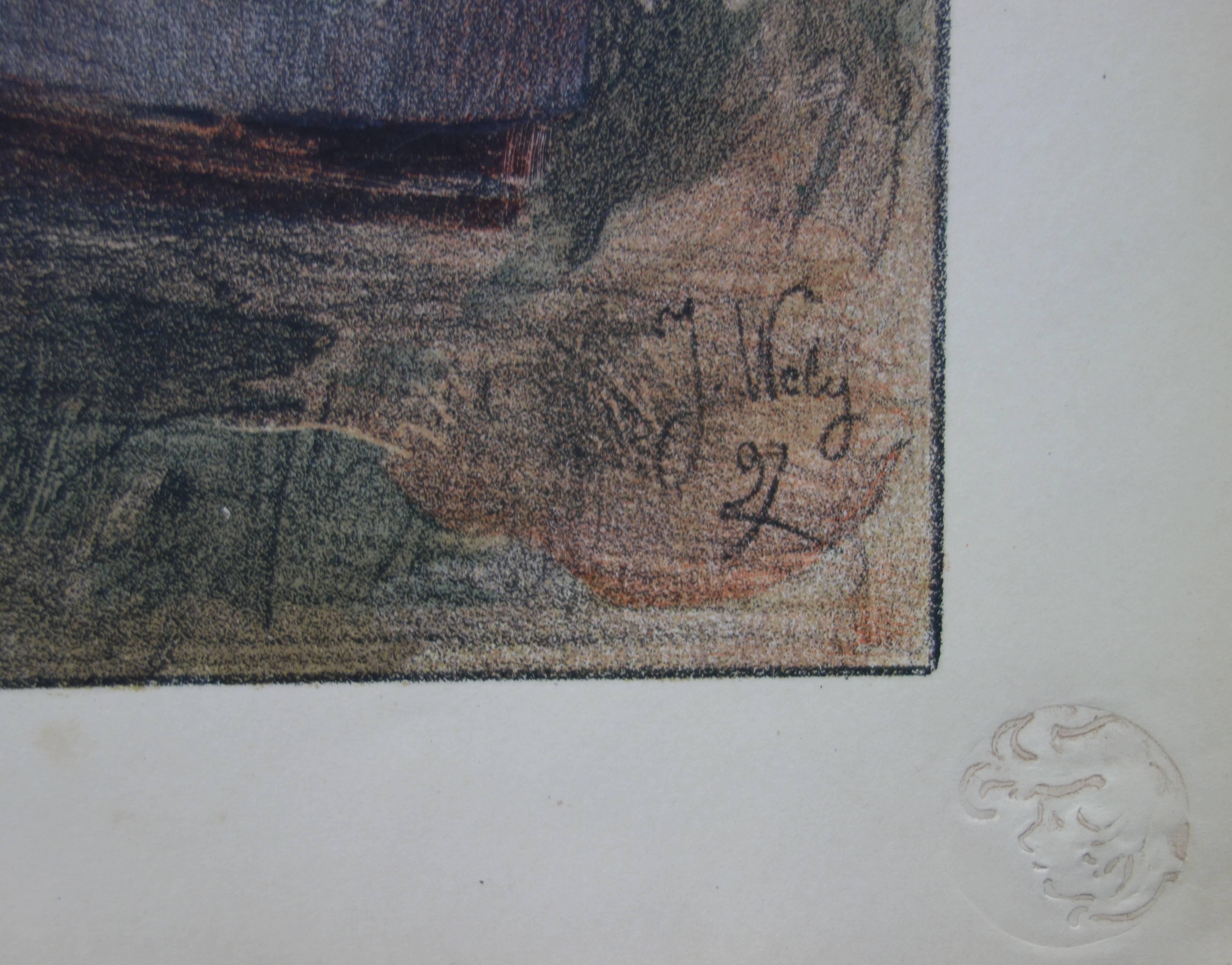 Donna in costume tradizionale olandese - litografia originale (1897/98) - Print di Jacques Wely